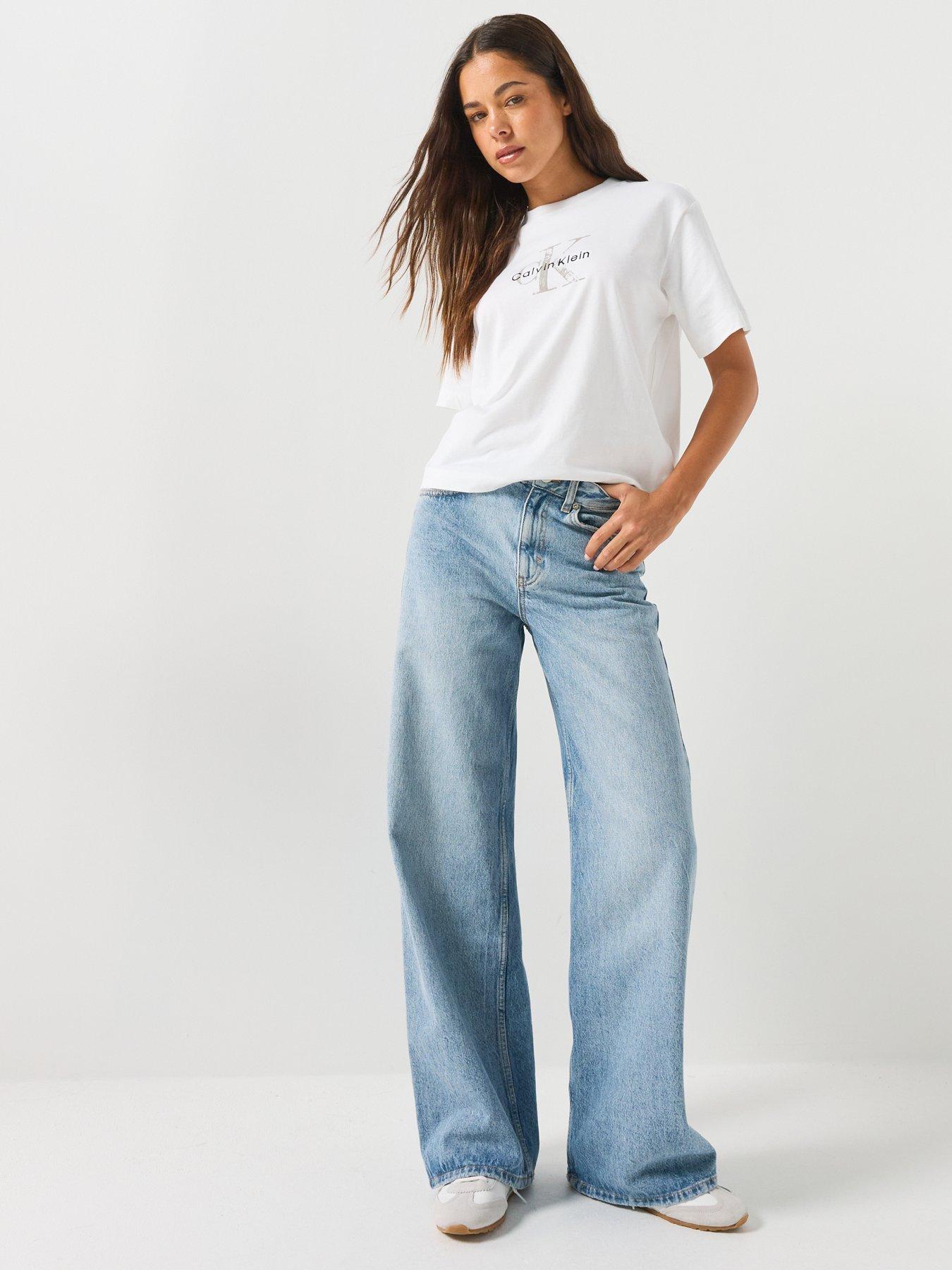 Image 3 of 4 of Calvin Klein Jeans Jeans Distressed Monologo Boxy T-shirt - White