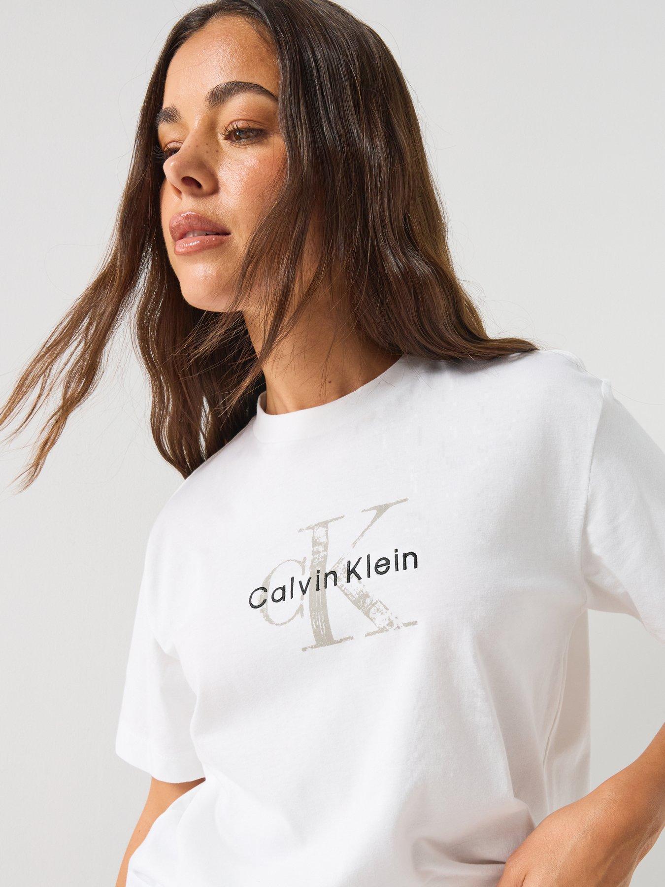 Image 4 of 4 of Calvin Klein Jeans Jeans Distressed Monologo Boxy T-shirt - White