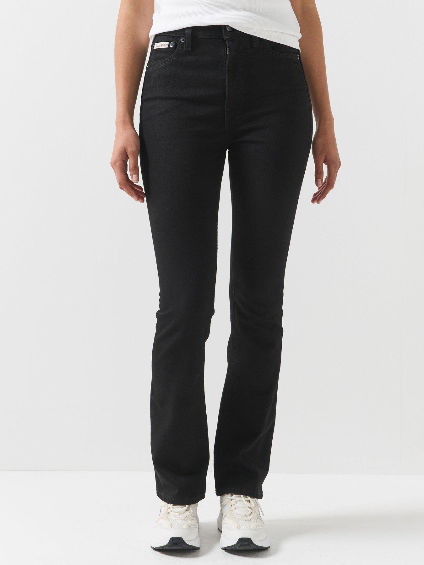 Image 1 of 6 of Calvin Klein Jeans Womens Mid-Rise Stretch Skinny Bootcut Jeans - Black