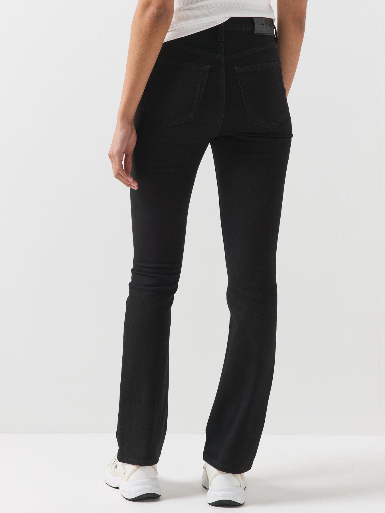 Image 2 of 6 of Calvin Klein Jeans Womens Mid-Rise Stretch Skinny Bootcut Jeans - Black