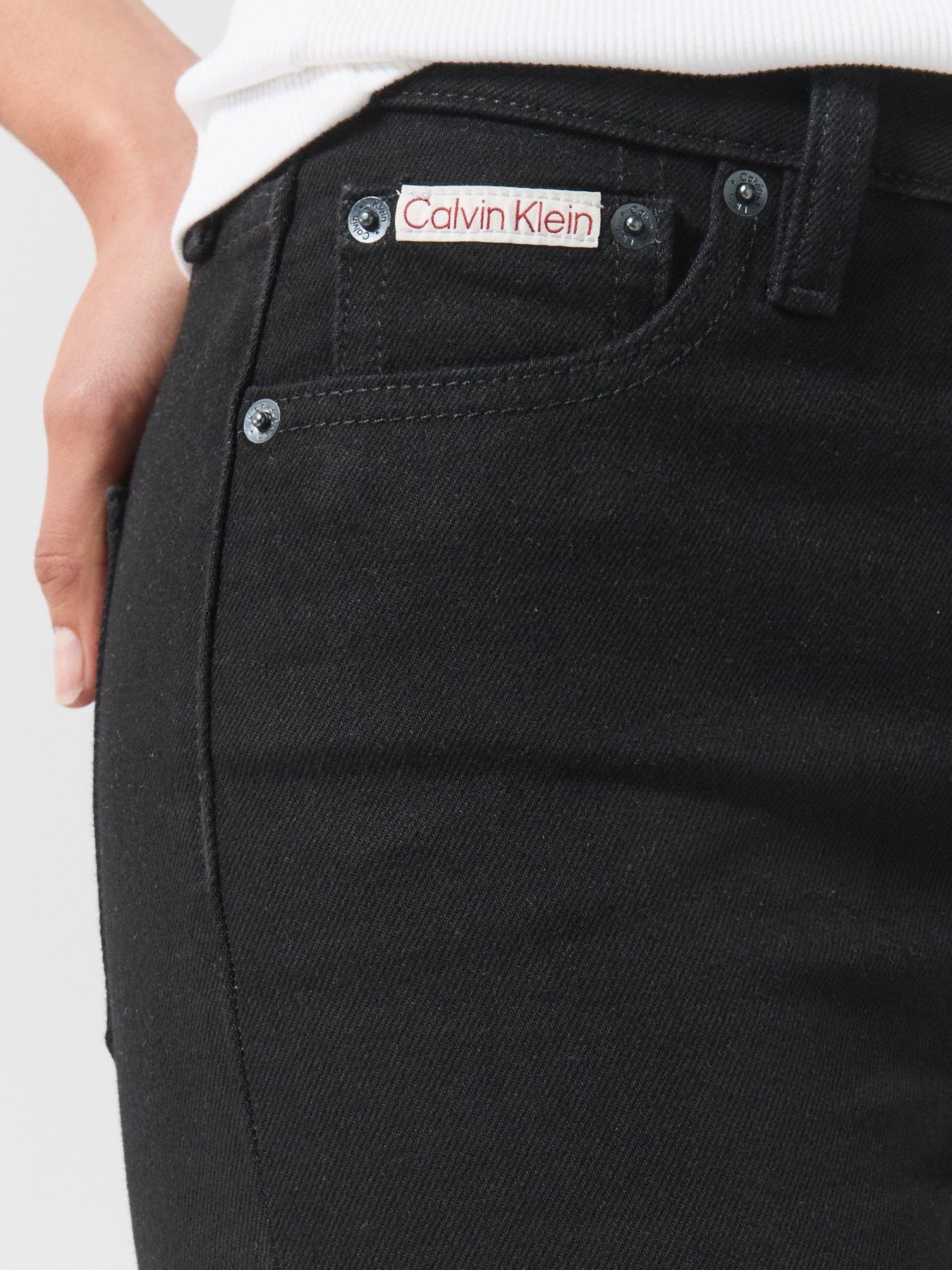 Image 4 of 6 of Calvin Klein Jeans Womens Mid-Rise Stretch Skinny Bootcut Jeans - Black