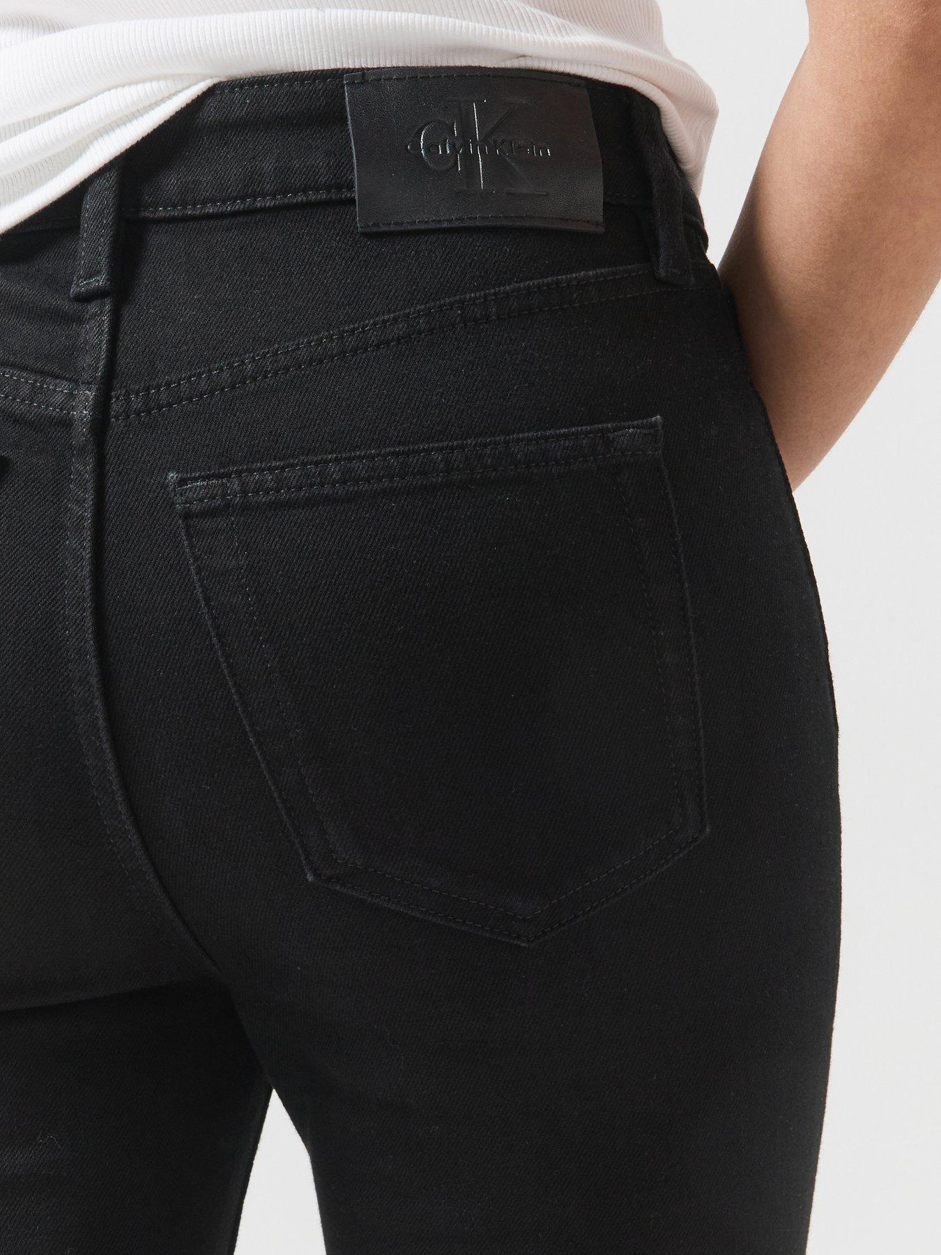 Image 5 of 6 of Calvin Klein Jeans Womens Mid-Rise Stretch Skinny Bootcut Jeans - Black