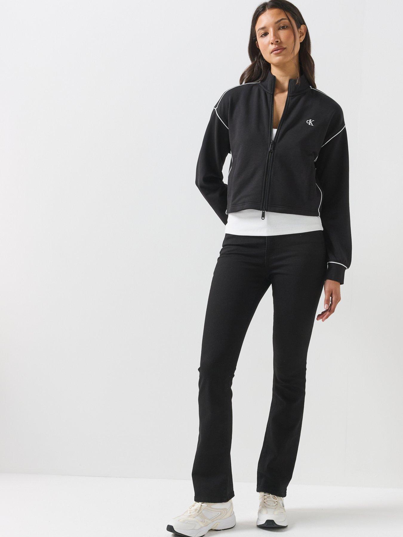 Image 6 of 6 of Calvin Klein Jeans Womens Mid-Rise Stretch Skinny Bootcut Jeans - Black