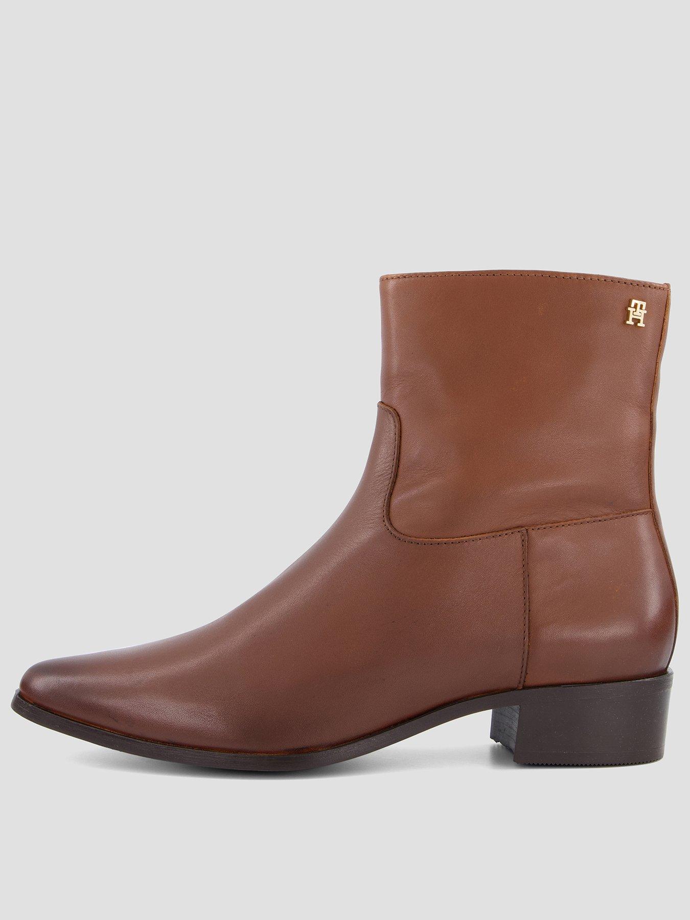 Image 1 of 7 of Tommy Hilfiger Leather Zip-up Ankle Boots - Brown