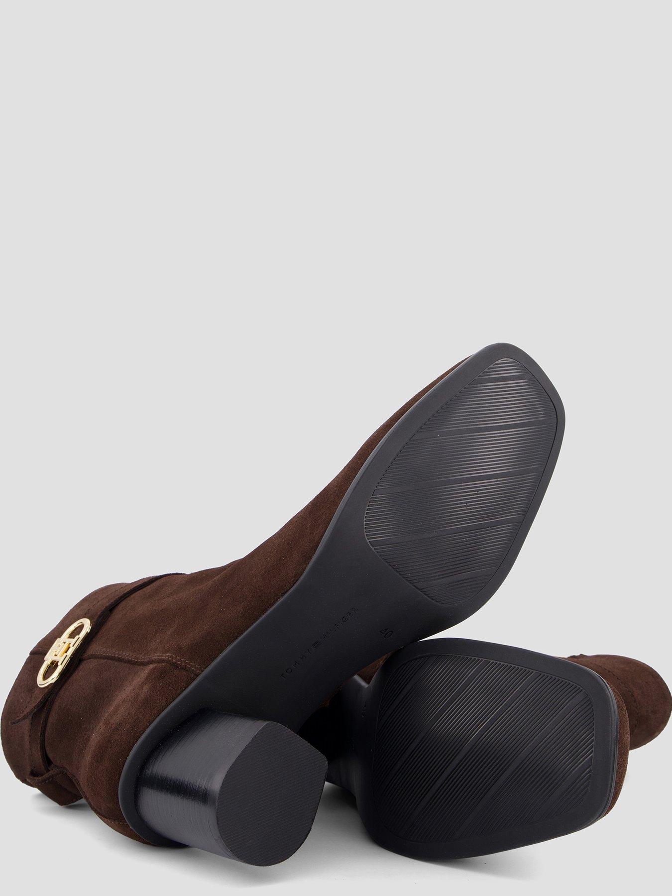 Image 4 of 7 of Tommy Hilfiger Suede Buckle Strap Block Heel Ankle Boots - Brown