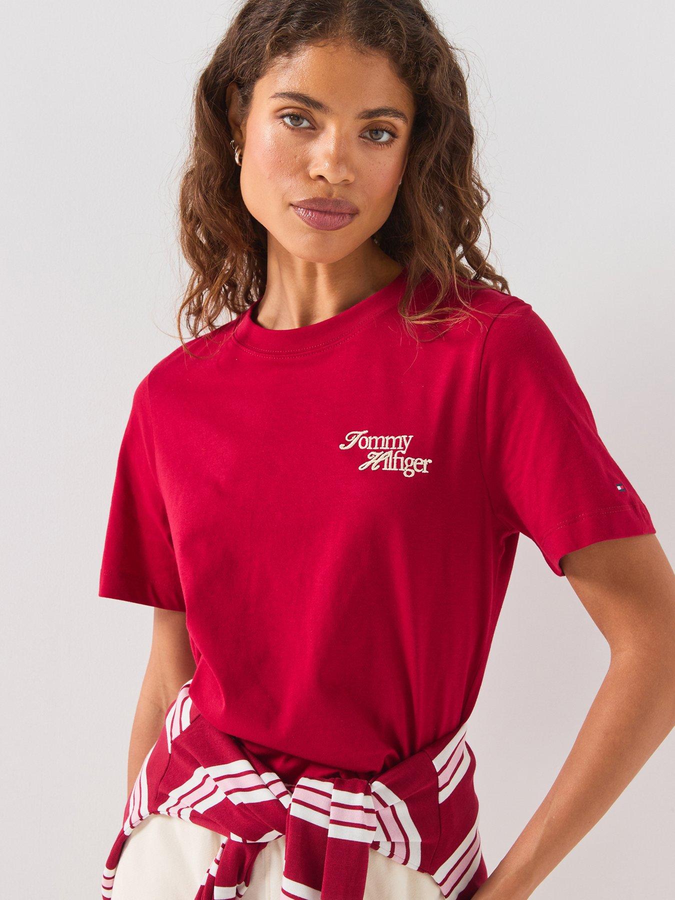 Tommy Hilfiger Women's Script Logo Crew Neck T Shirt - Pink