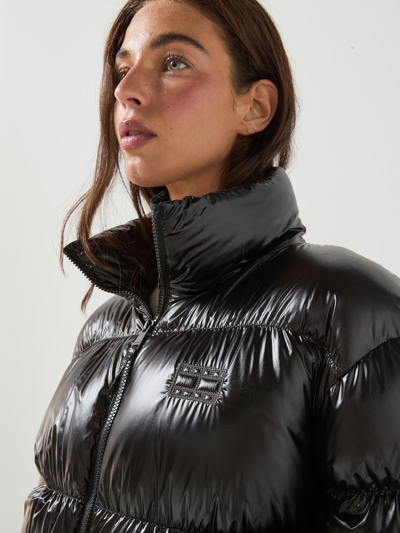 Image 4 of 6 of Tommy Jeans High Neck Shiny Puffer Down Jacket - Black
