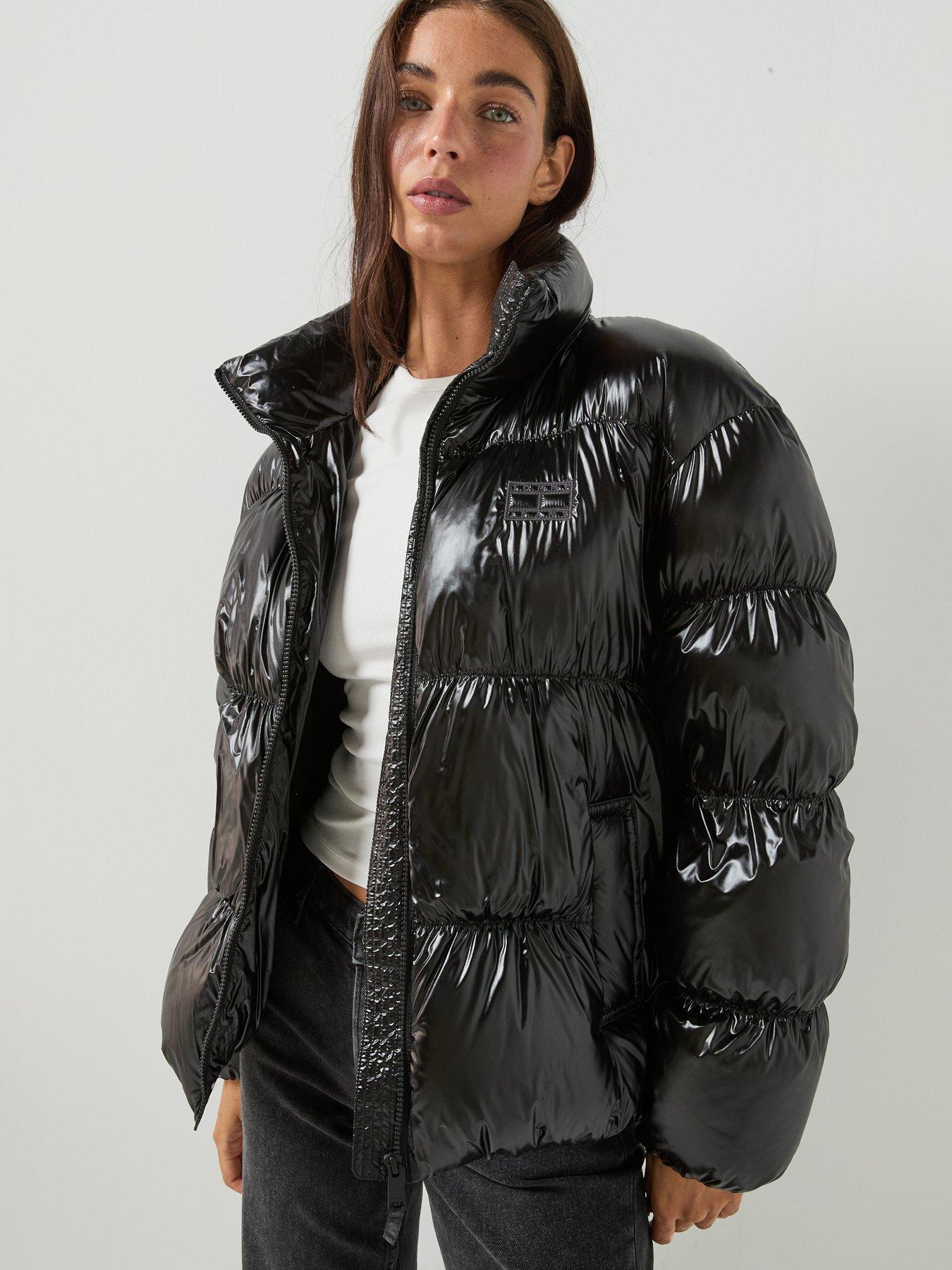 Image 5 of 6 of Tommy Jeans High Neck Shiny Puffer Down Jacket - Black