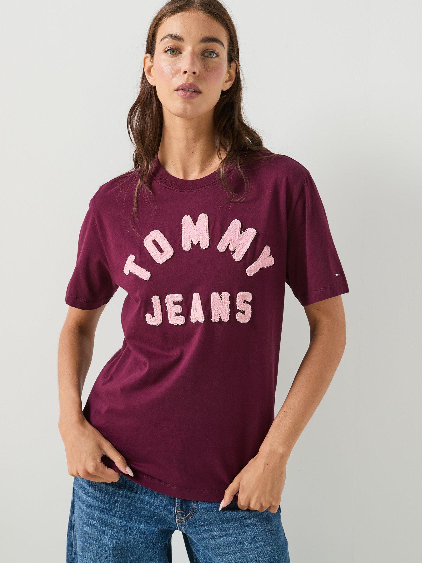 Image 1 of 5 of Tommy Jeans Textured Logo Relaxed Jersey T-shirt - Red