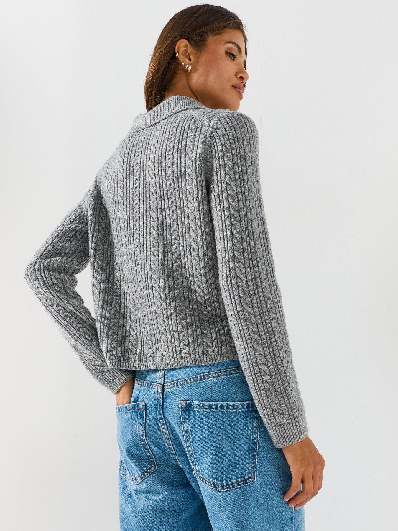 Image 2 of 5 of Tommy Hilfiger Wool Blend Cable Knit Polo Jumper - Grey