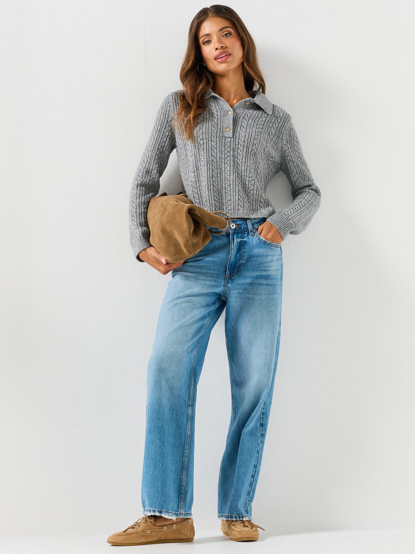 Image 3 of 5 of Tommy Hilfiger Wool Blend Cable Knit Polo Jumper - Grey