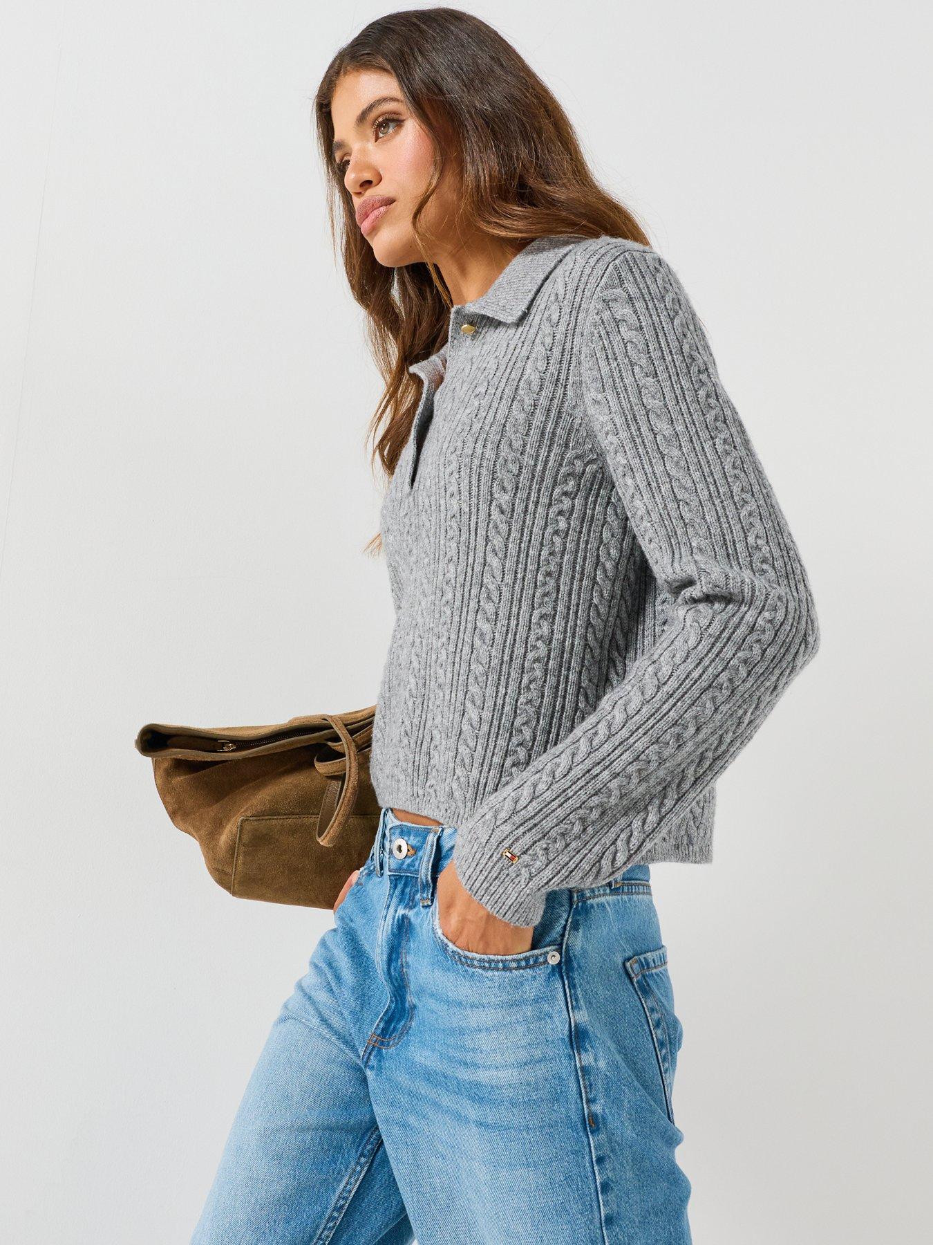 Image 5 of 5 of Tommy Hilfiger Wool Blend Cable Knit Polo Jumper - Grey