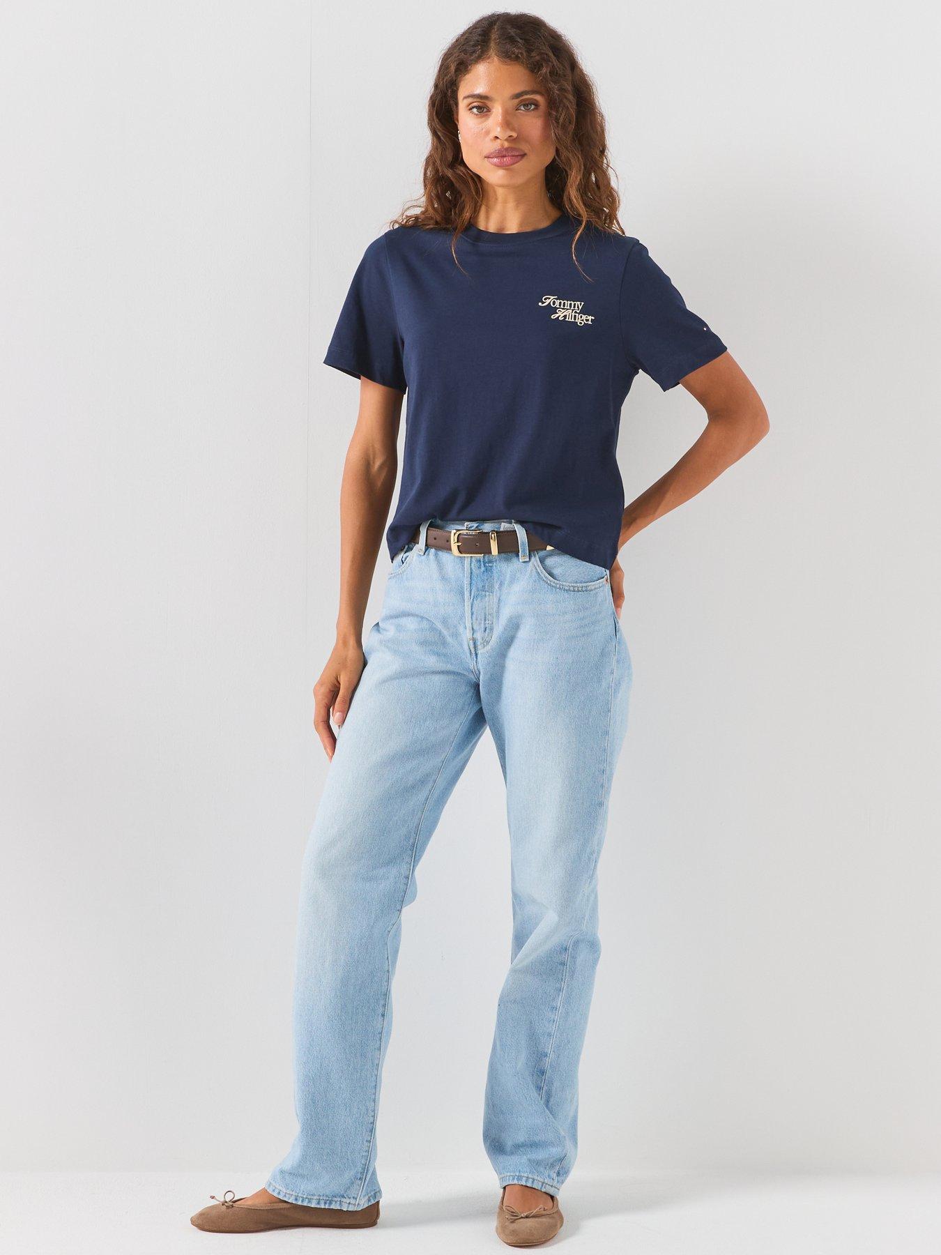 Image 3 of 6 of Tommy Hilfiger Logo Jersey Crew Neck T-shirt - Blue