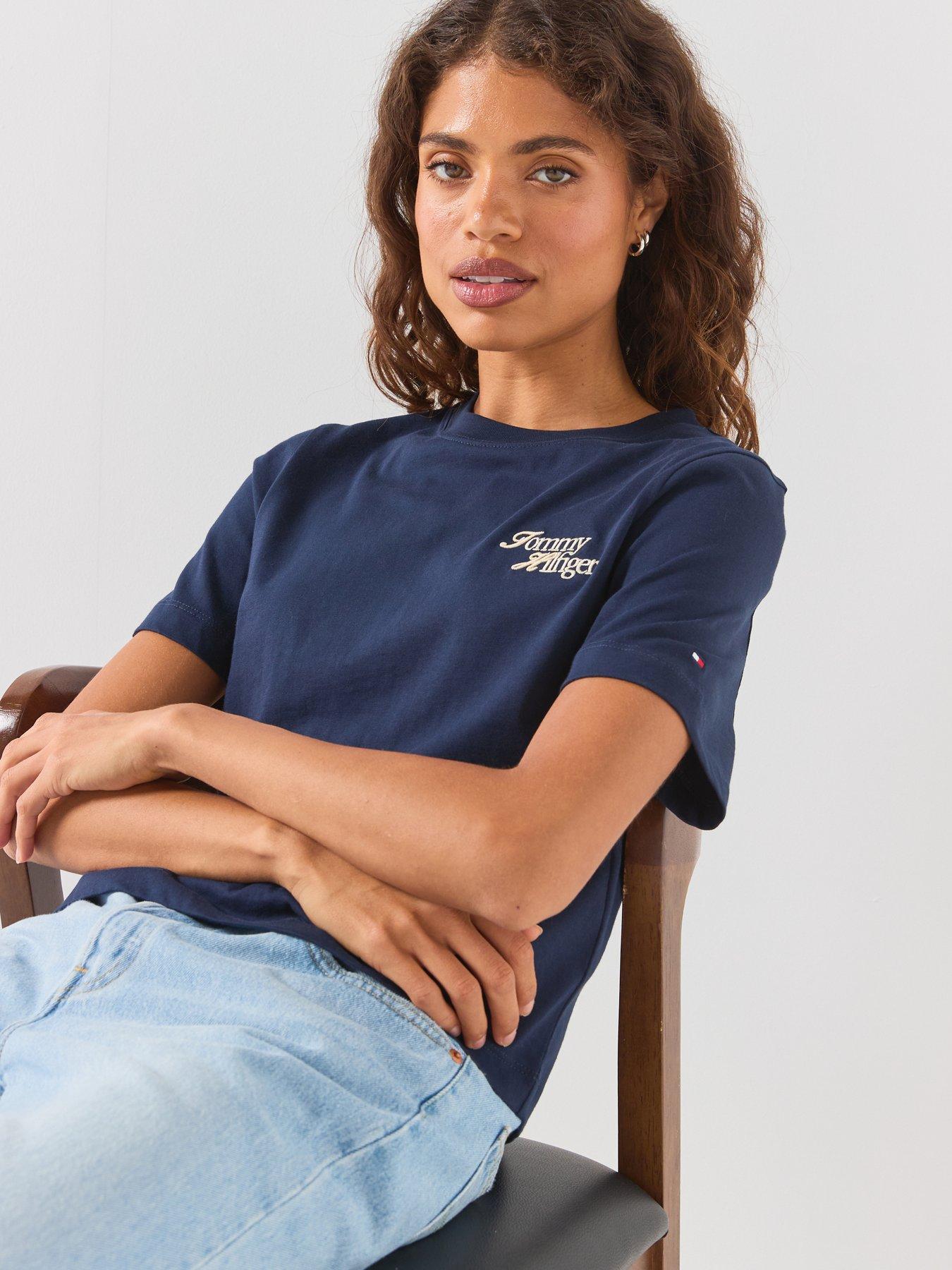Image 4 of 6 of Tommy Hilfiger Logo Jersey Crew Neck T-shirt - Blue