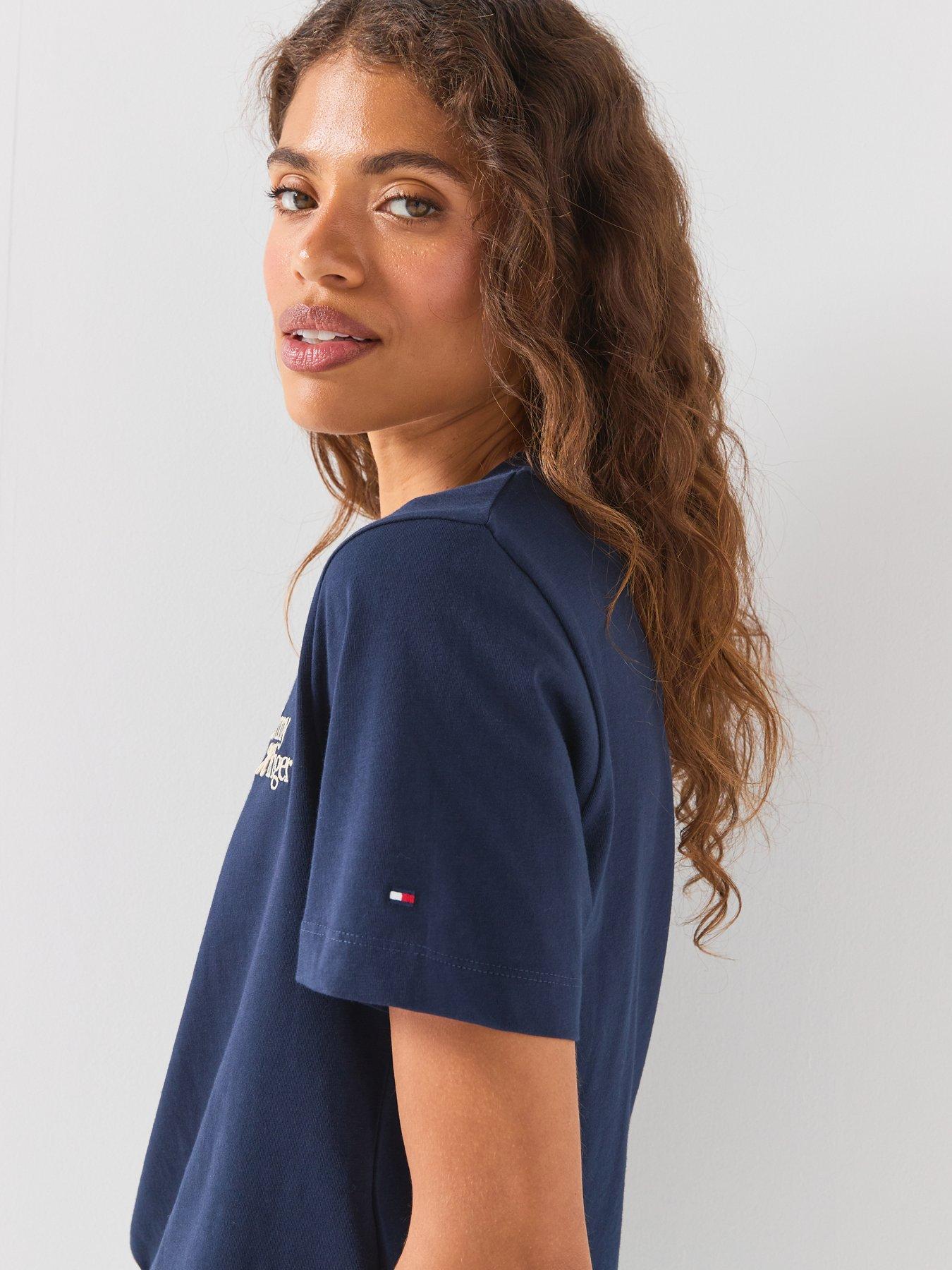 Image 5 of 6 of Tommy Hilfiger Logo Jersey Crew Neck T-shirt - Blue