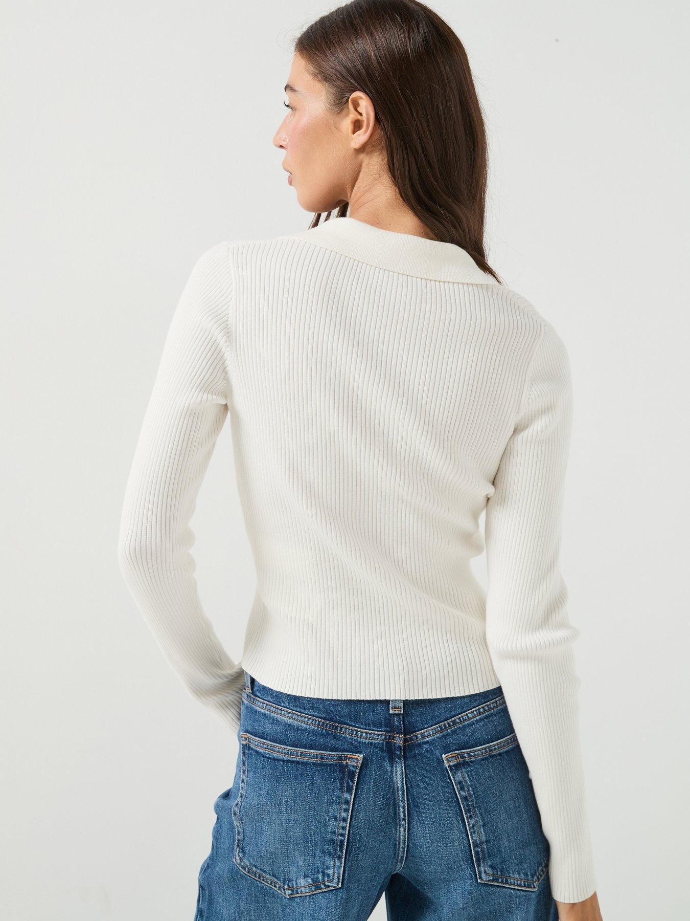Image 2 of 5 of Tommy Jeans Logo Plaque Tie Neck Polo Jumper - White
