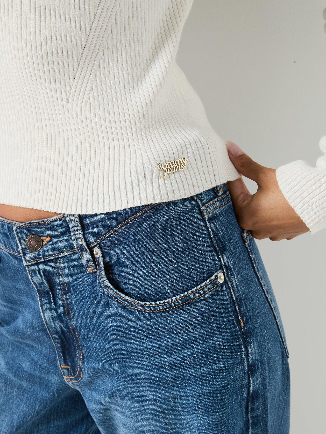 Image 4 of 5 of Tommy Jeans Logo Plaque Tie Neck Polo Jumper - White