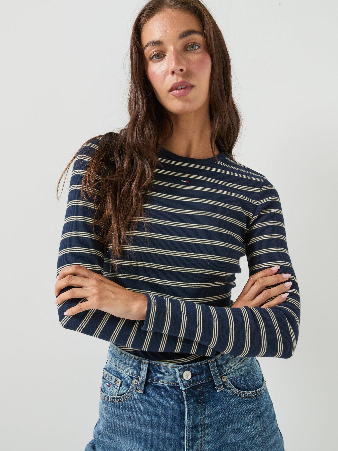 Tommy Jeans Women's Slim Fit Ribbed Stripe Long Sleeve Top - Multi