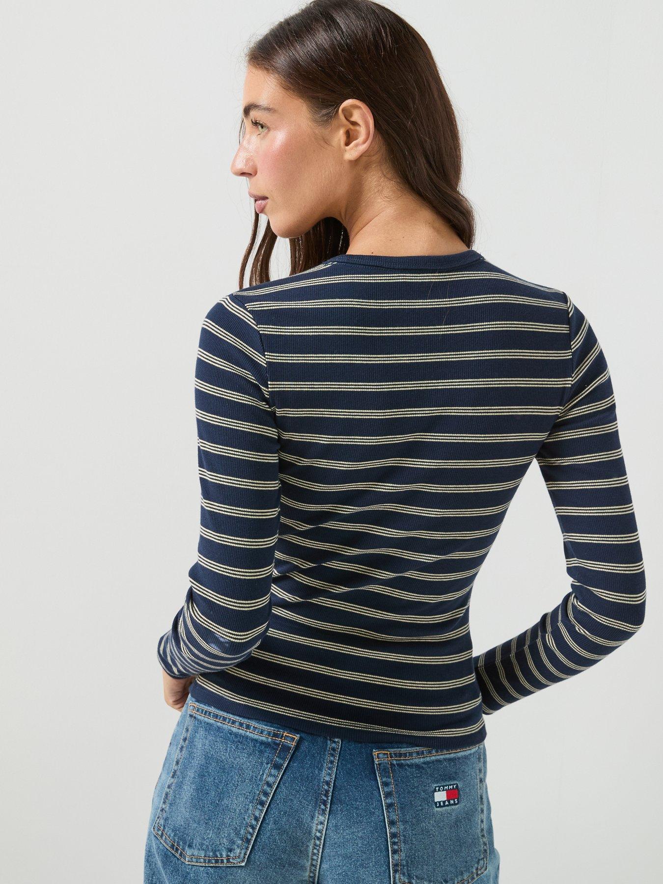 Image 2 of 5 of Tommy Jeans Slim Ribbed Long Sleeve T-shirt - Blue