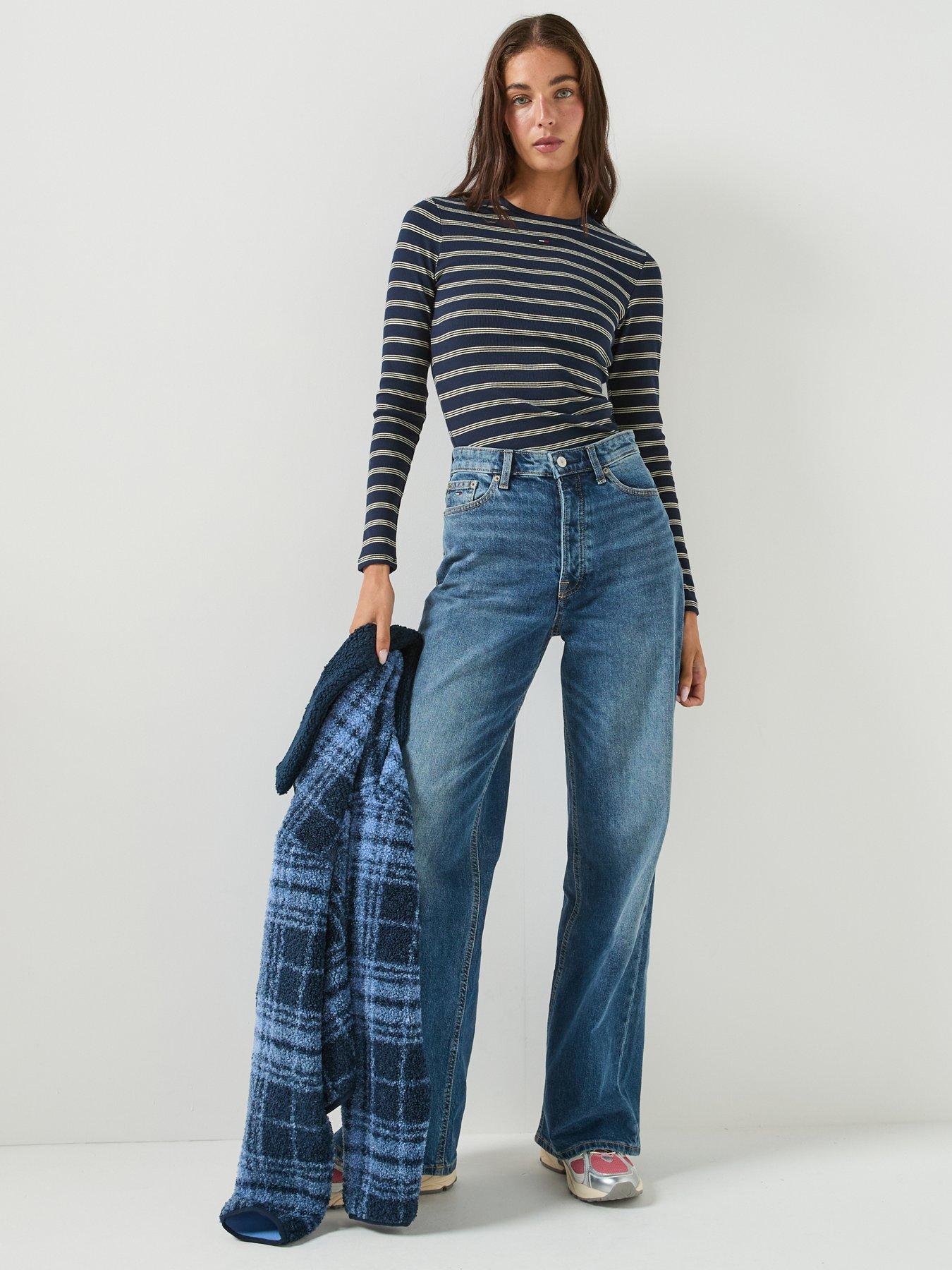 Image 5 of 5 of Tommy Jeans Slim Ribbed Long Sleeve T-shirt - Blue
