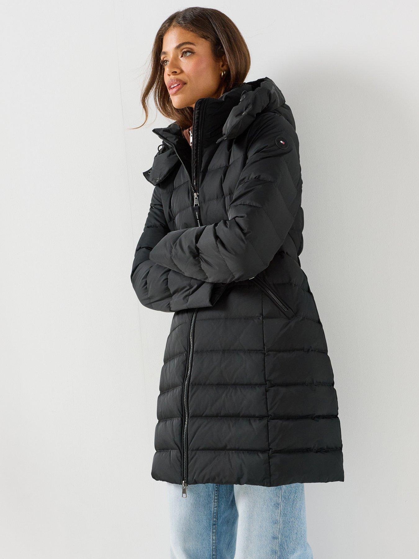 Image 1 of 6 of Tommy Hilfiger Slim Down Hooded Coat - Black