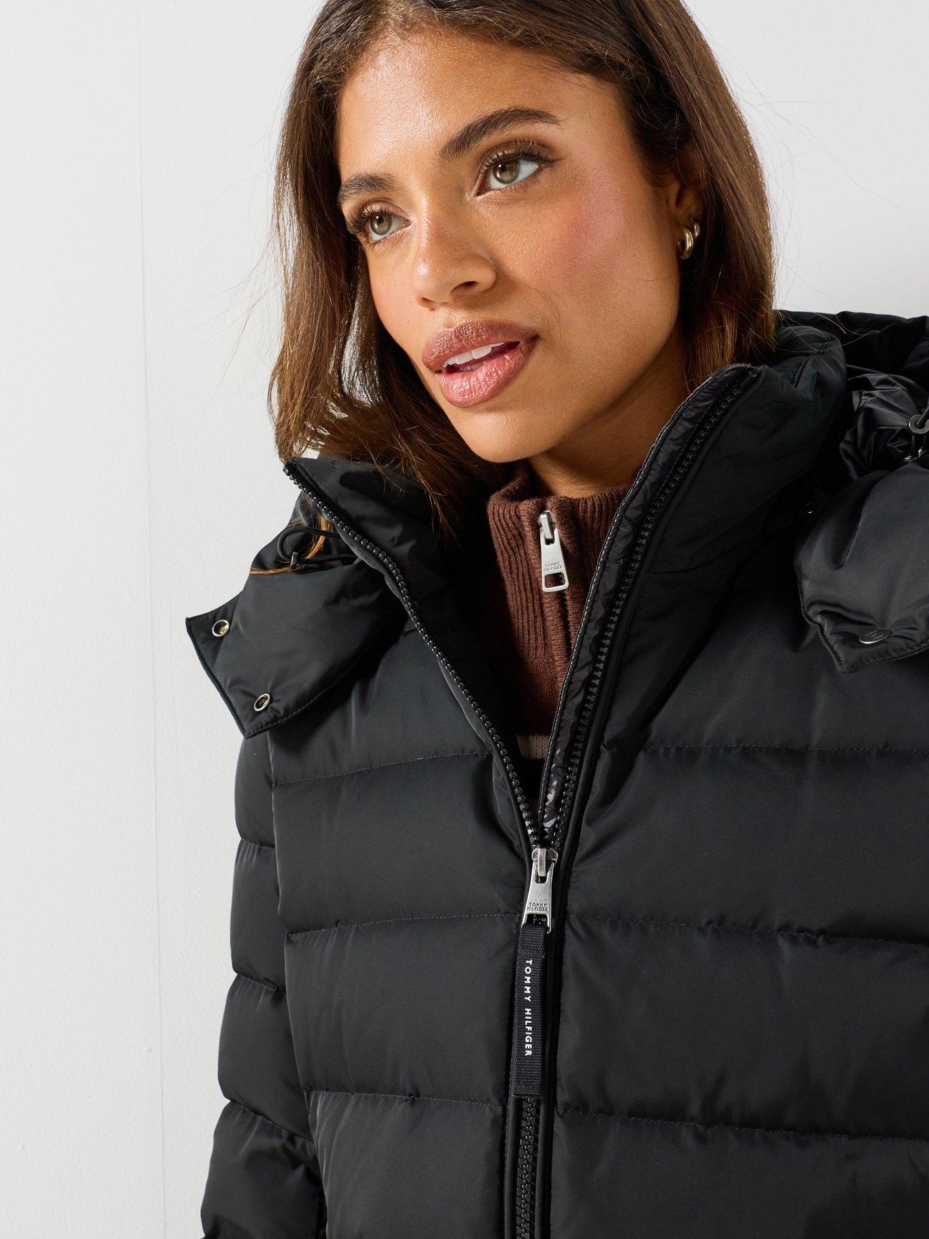 Image 4 of 6 of Tommy Hilfiger Slim Down Hooded Coat - Black