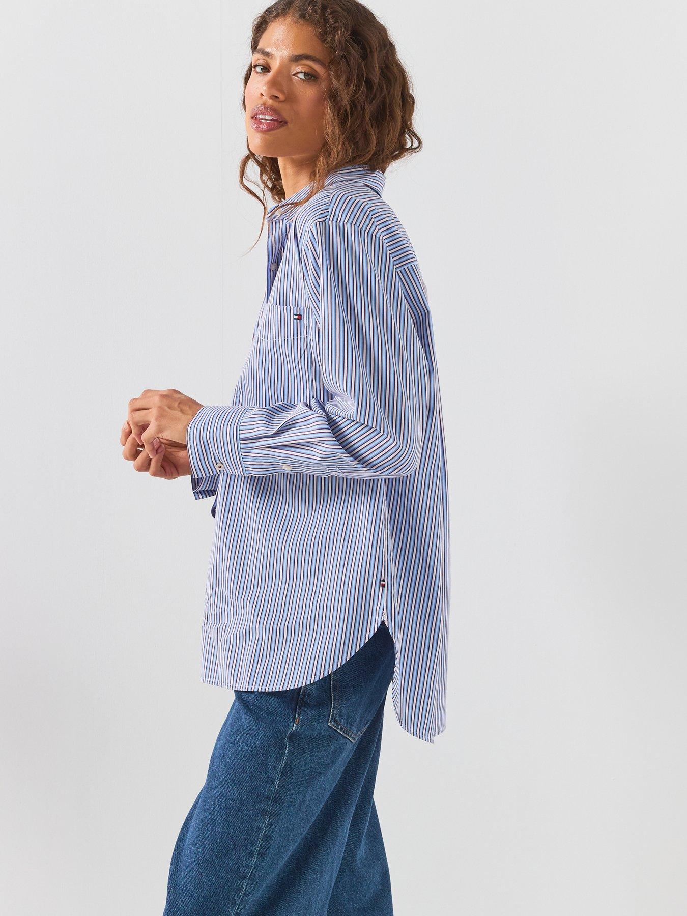 Image 4 of 6 of Tommy Hilfiger Women's Striped Poplin Easy Fit Shirt - Multi