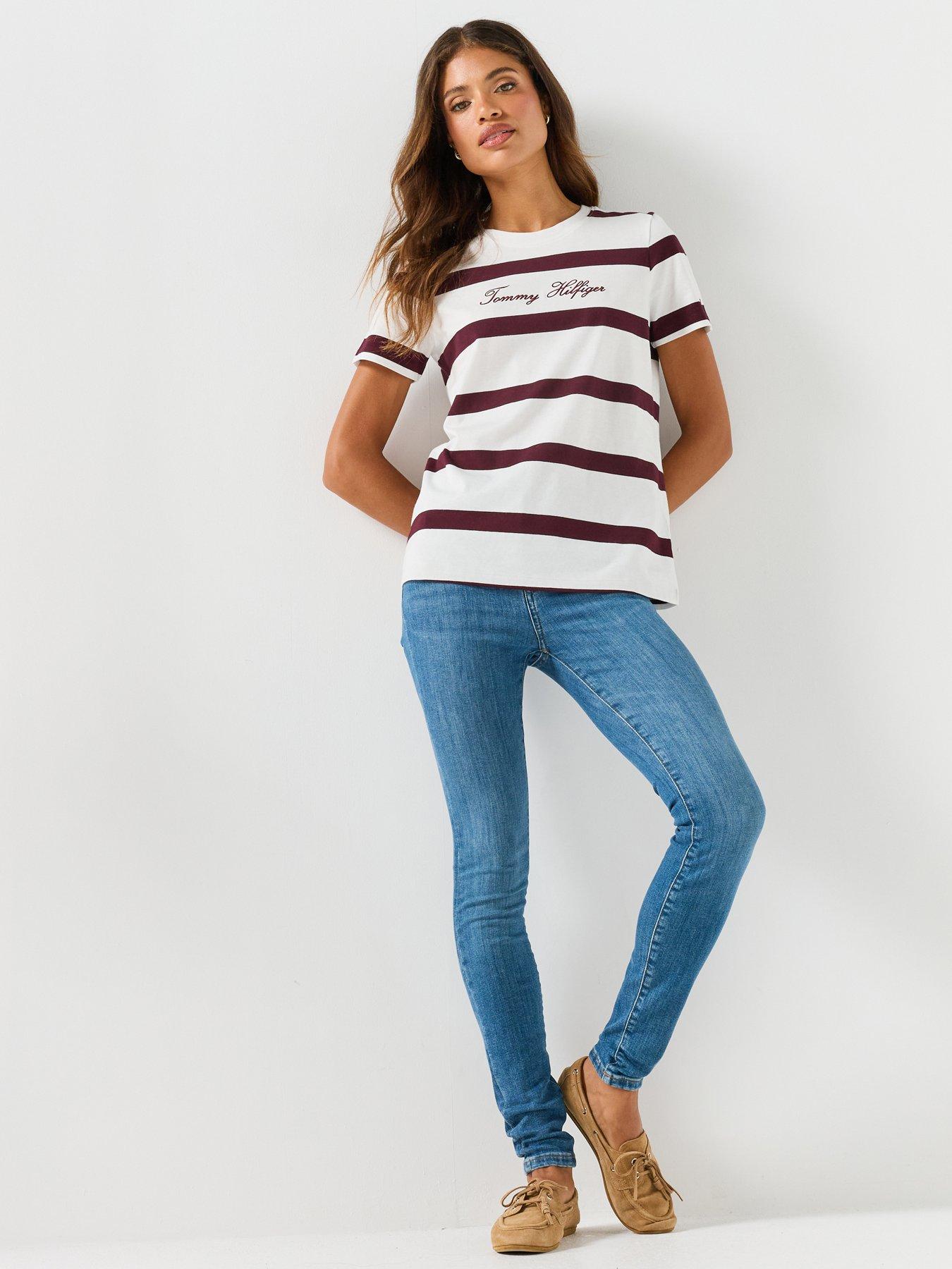 Image 3 of 5 of Tommy Hilfiger Logo Jersey Crew Neck T-shirt - Cream / Red