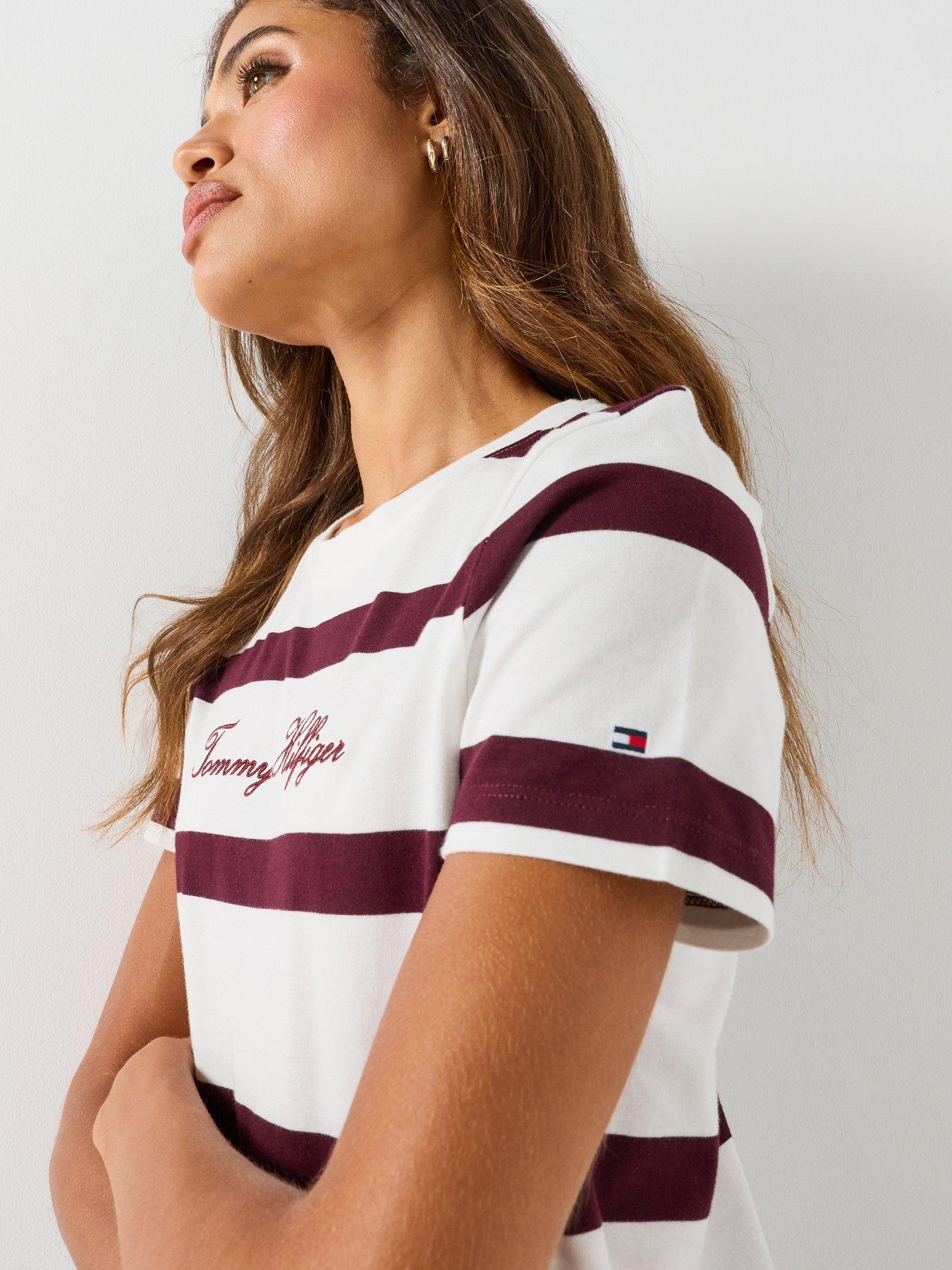Image 5 of 5 of Tommy Hilfiger Logo Jersey Crew Neck T-shirt - Cream / Red