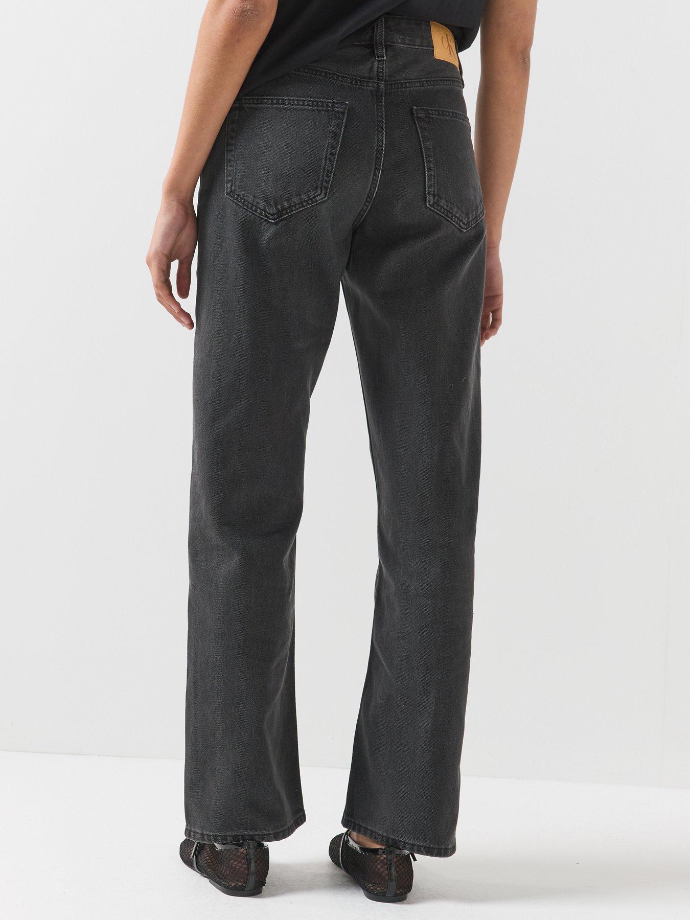 Image 2 of 6 of Calvin Klein Jeans Womens High Rise Relaxed Straight Jeans - Black