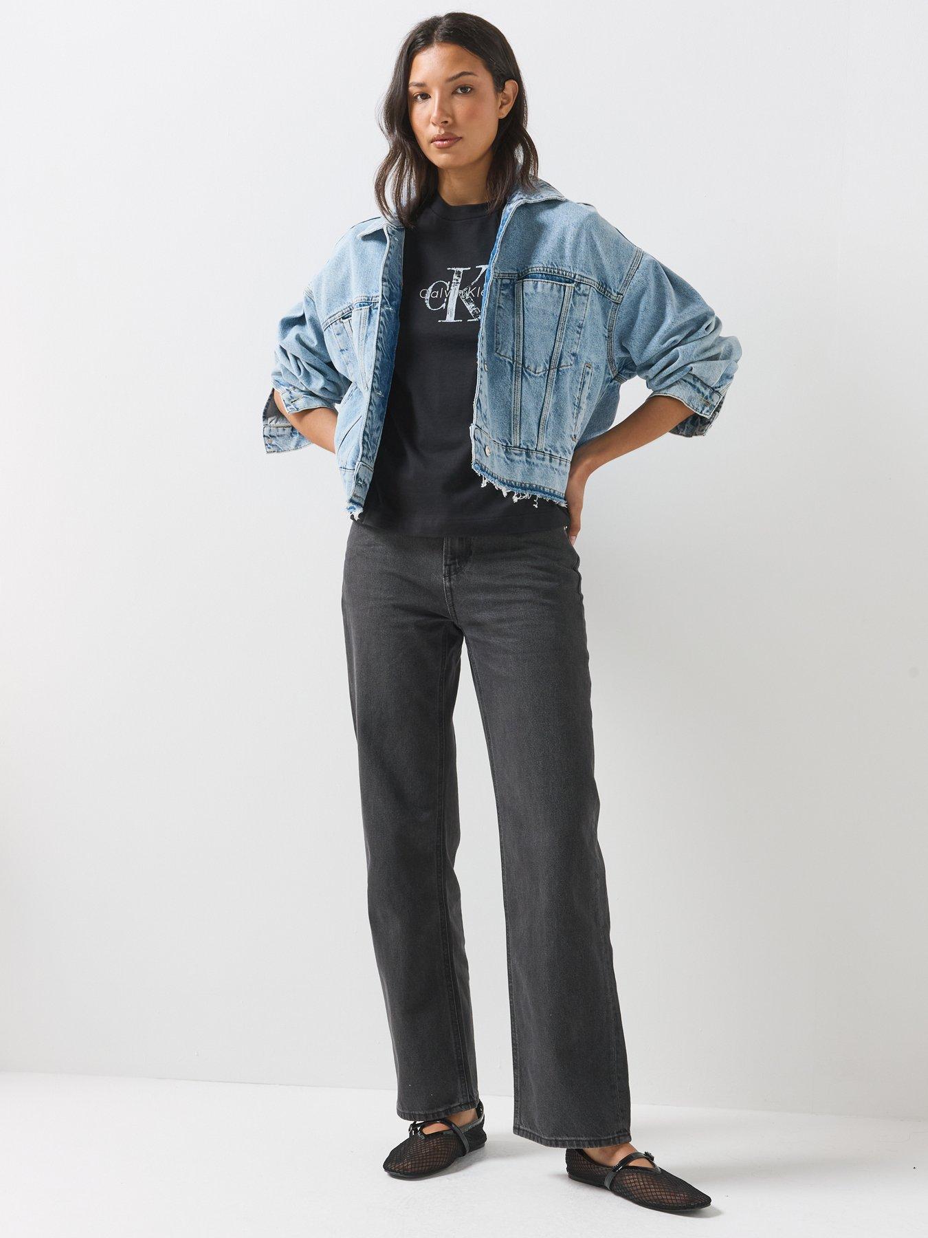 Image 3 of 6 of Calvin Klein Jeans Womens High Rise Relaxed Straight Jeans - Black