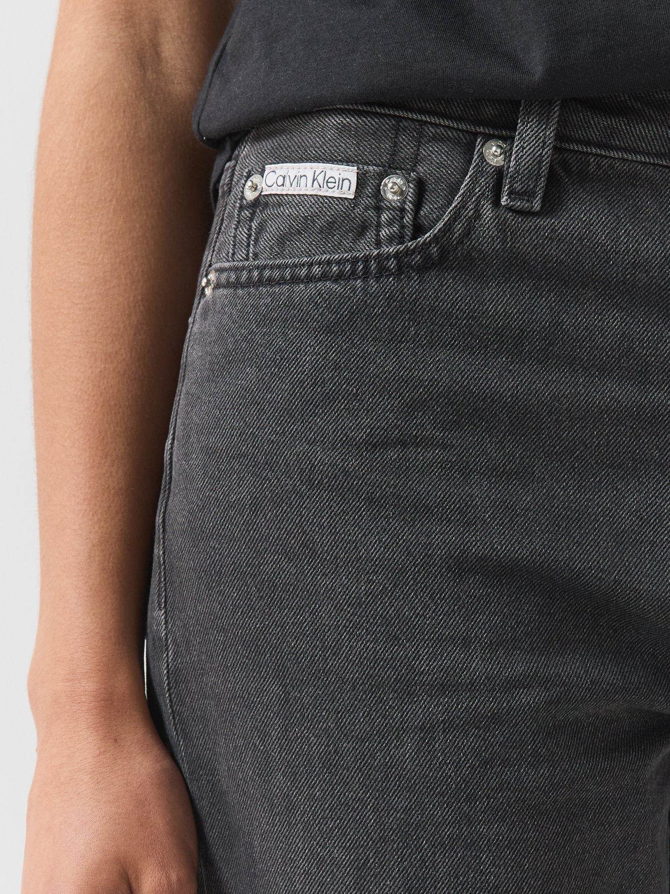 Image 4 of 6 of Calvin Klein Jeans Womens High Rise Relaxed Straight Jeans - Black