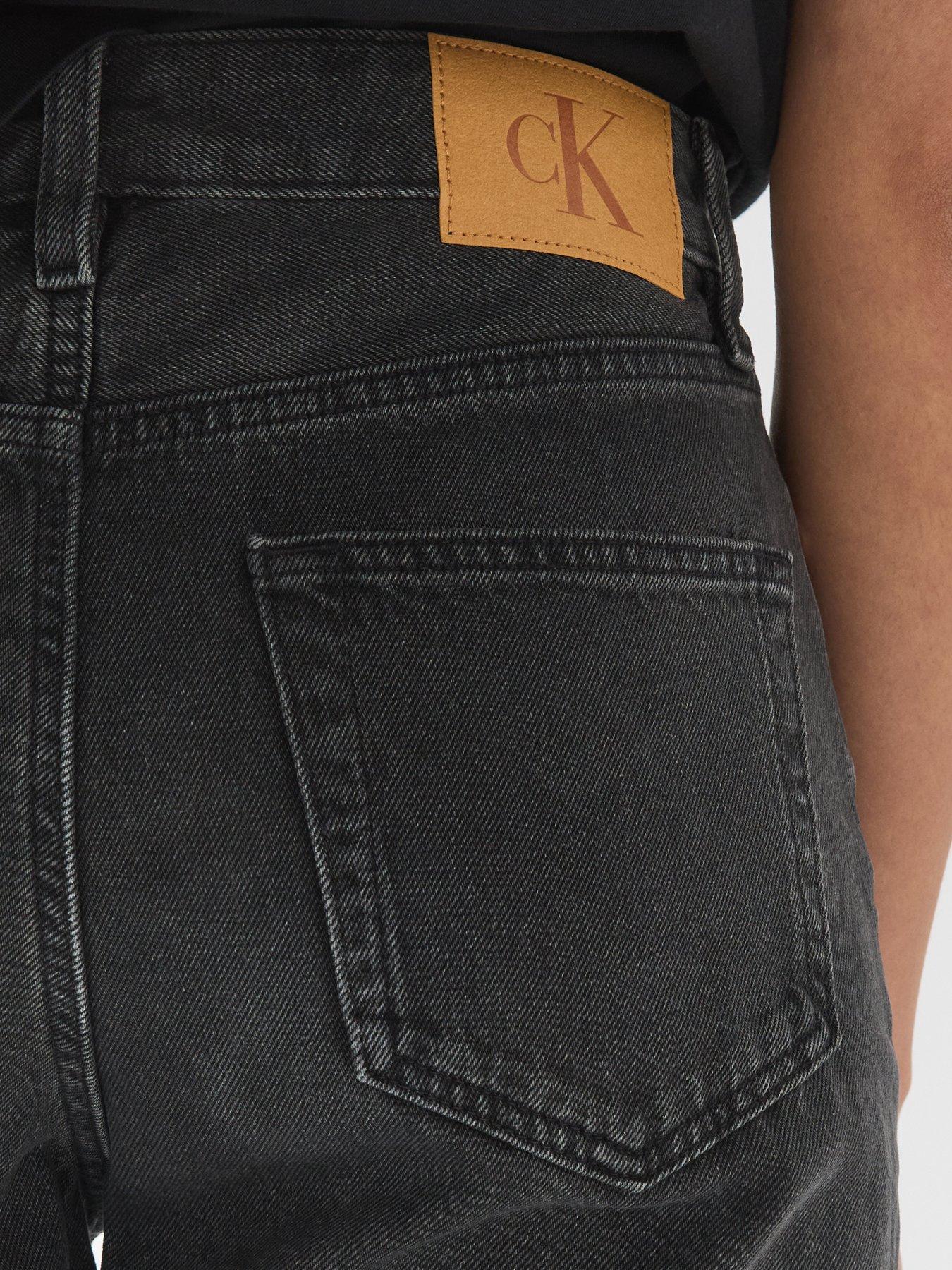 Image 5 of 6 of Calvin Klein Jeans Womens High Rise Relaxed Straight Jeans - Black