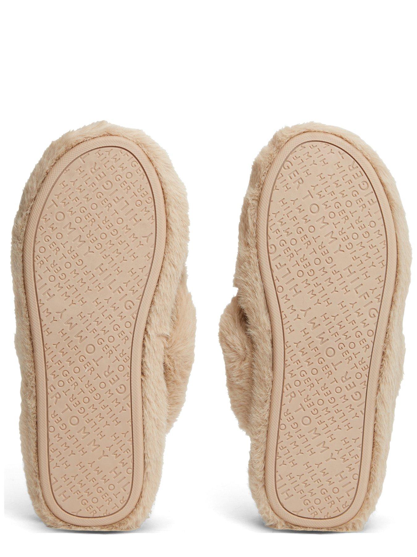 Image 5 of 6 of Tommy Hilfiger Faux Fur Crossover Strap Slippers - Beige