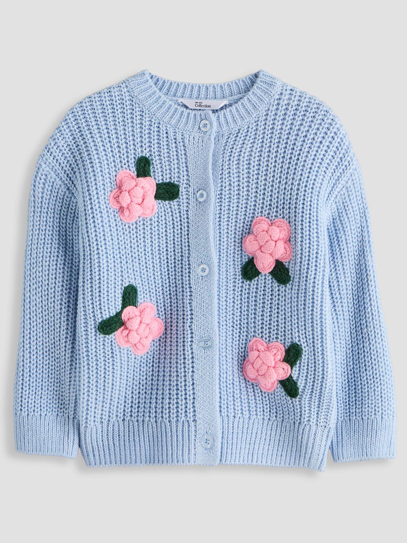 The Very Collection Girls 3D Rose Cardigan - Blue