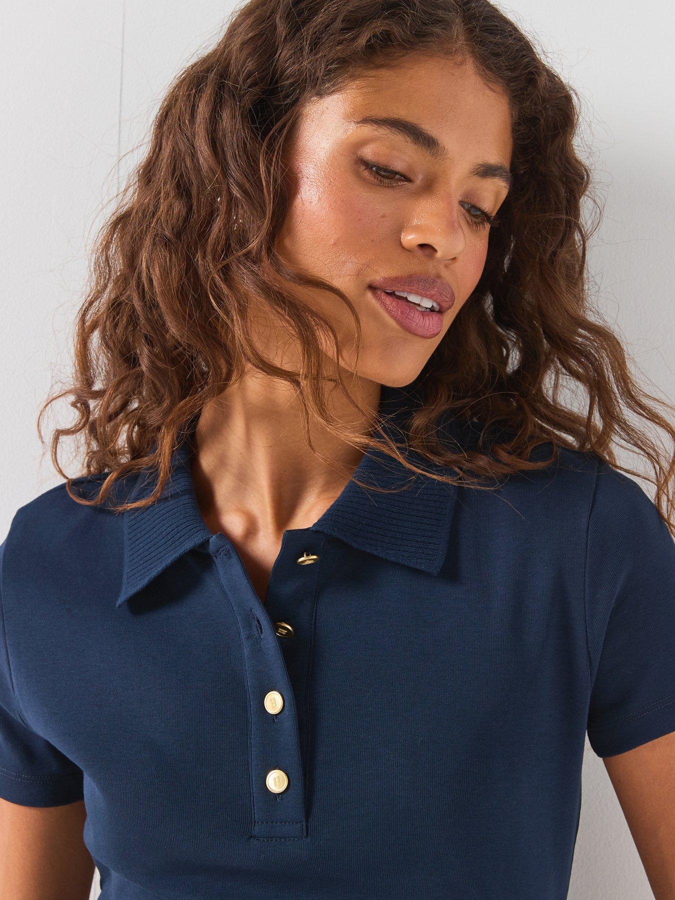 Image 4 of 6 of Tommy Hilfiger Slim Fit Gold Tone Button Polo Shirt - Blue