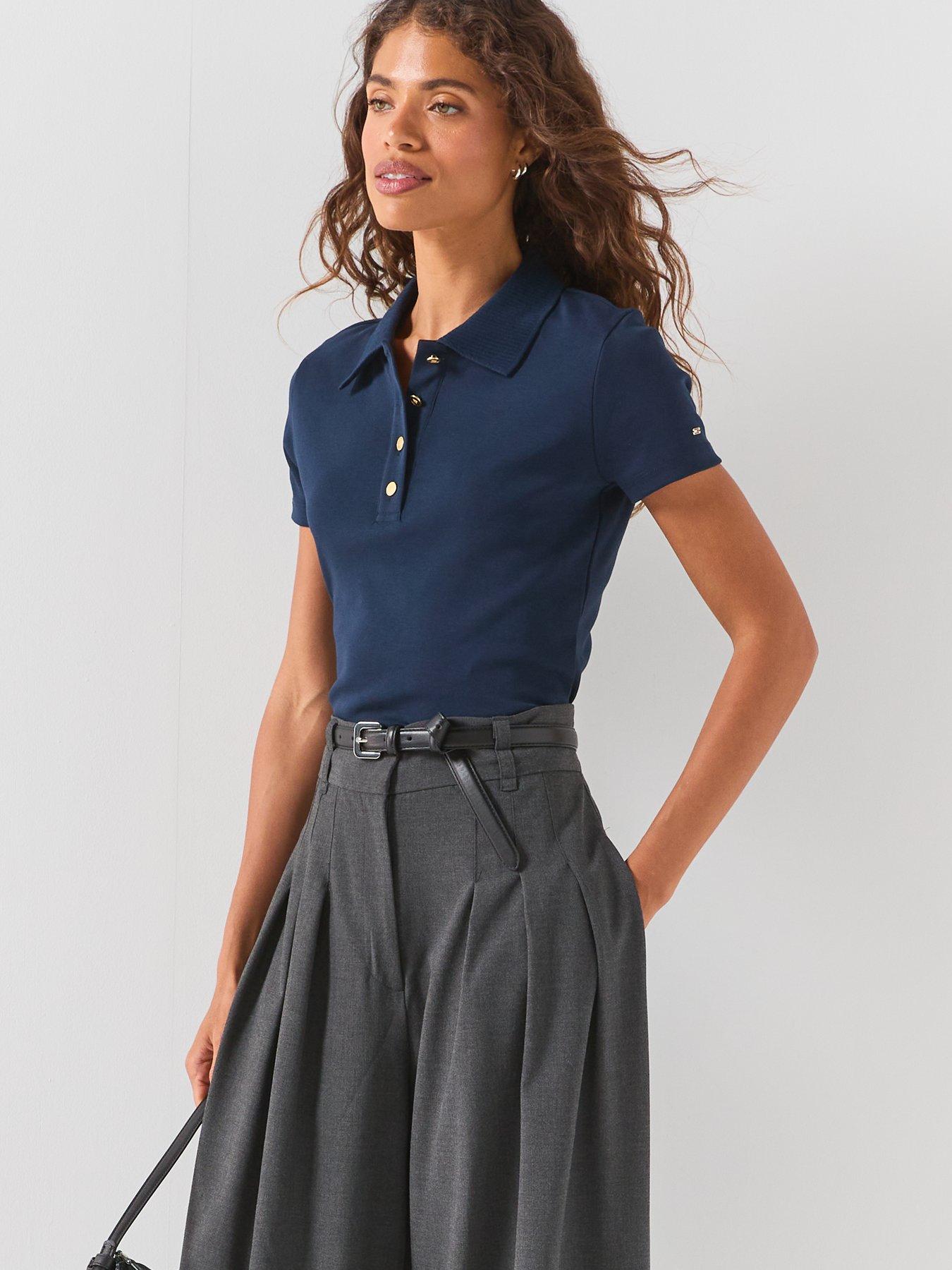 Image 6 of 6 of Tommy Hilfiger Slim Fit Gold Tone Button Polo Shirt - Blue