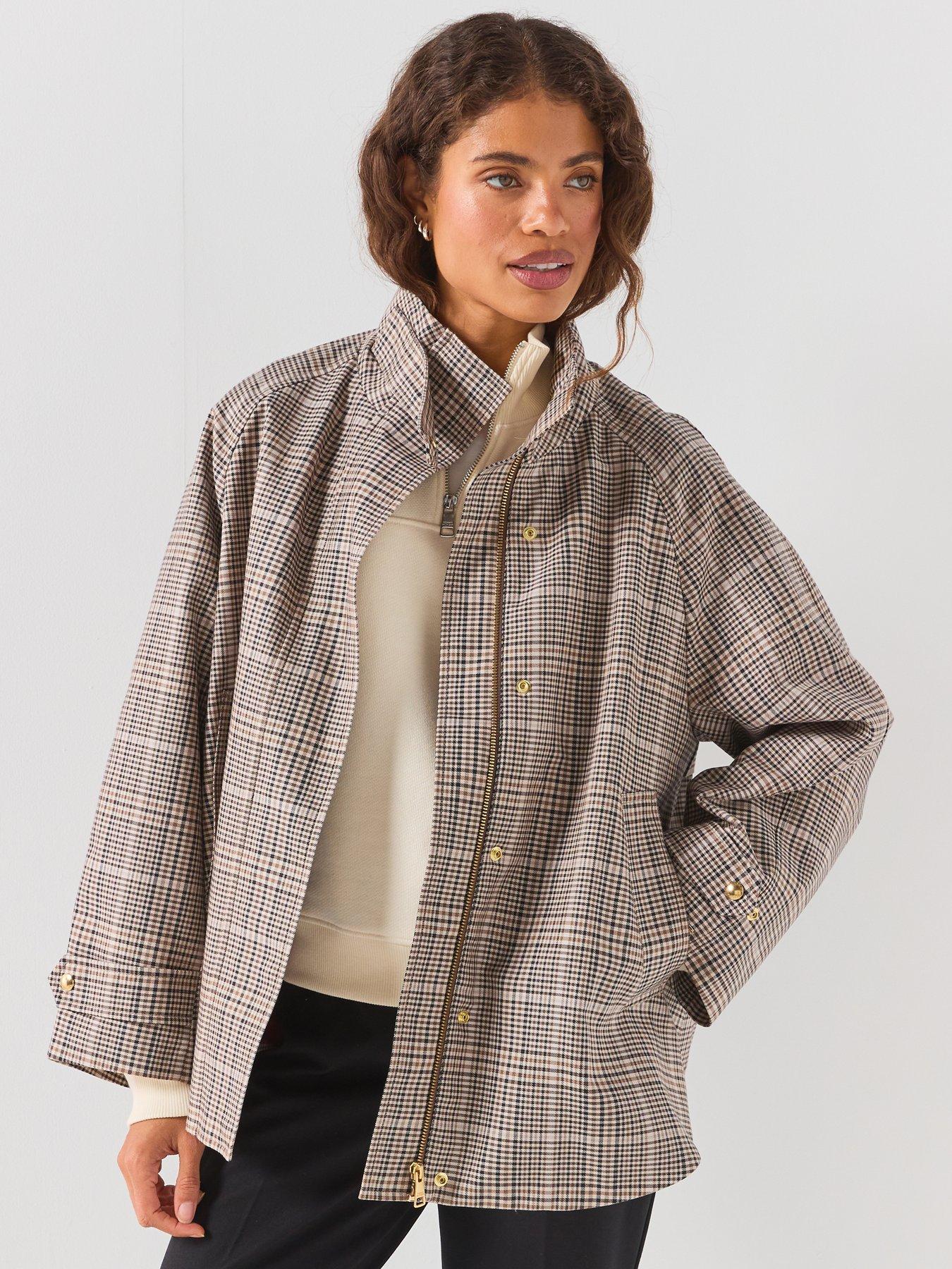 Image 1 of 6 of Tommy Hilfiger Cotton Check Cape Coat