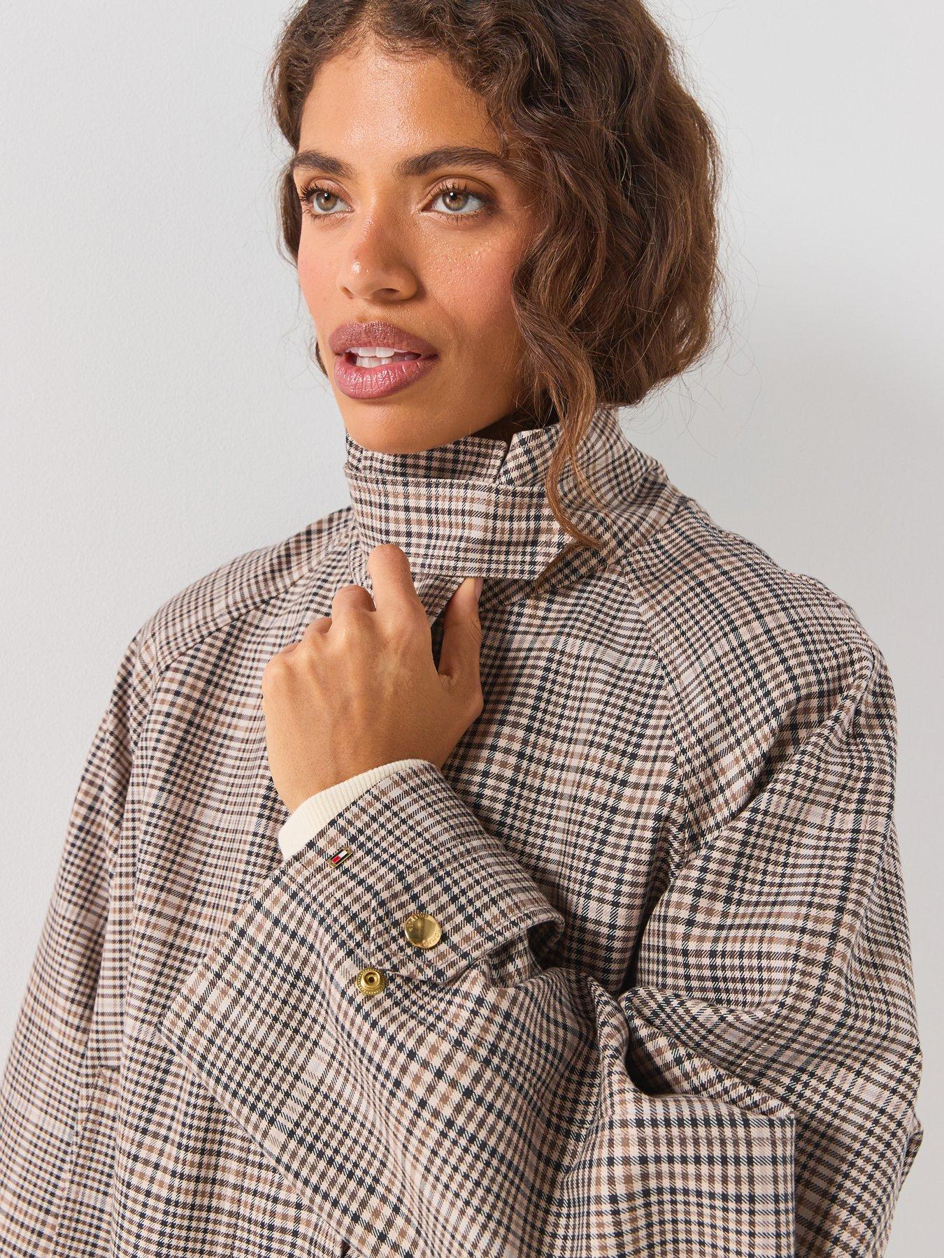Image 4 of 6 of Tommy Hilfiger Cotton Check Cape Coat