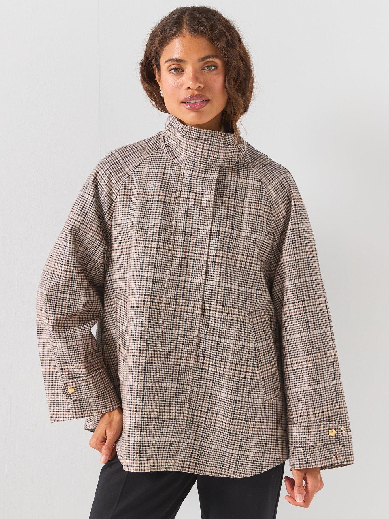 Image 6 of 6 of Tommy Hilfiger Cotton Check Cape Coat
