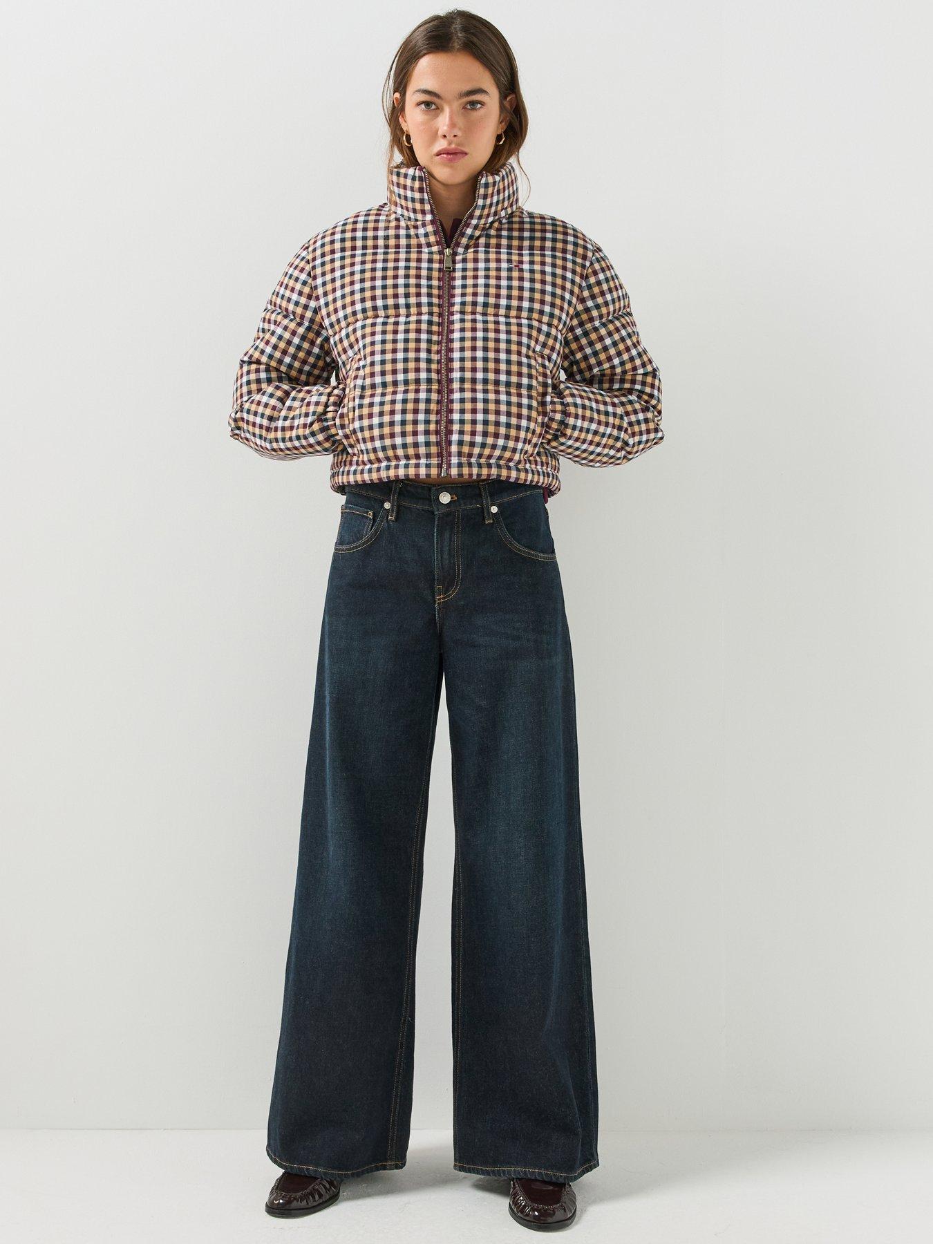 Image 3 of 6 of Tommy Jeans Womens Cropped Relaxed Check Puffer Jacket - Multi