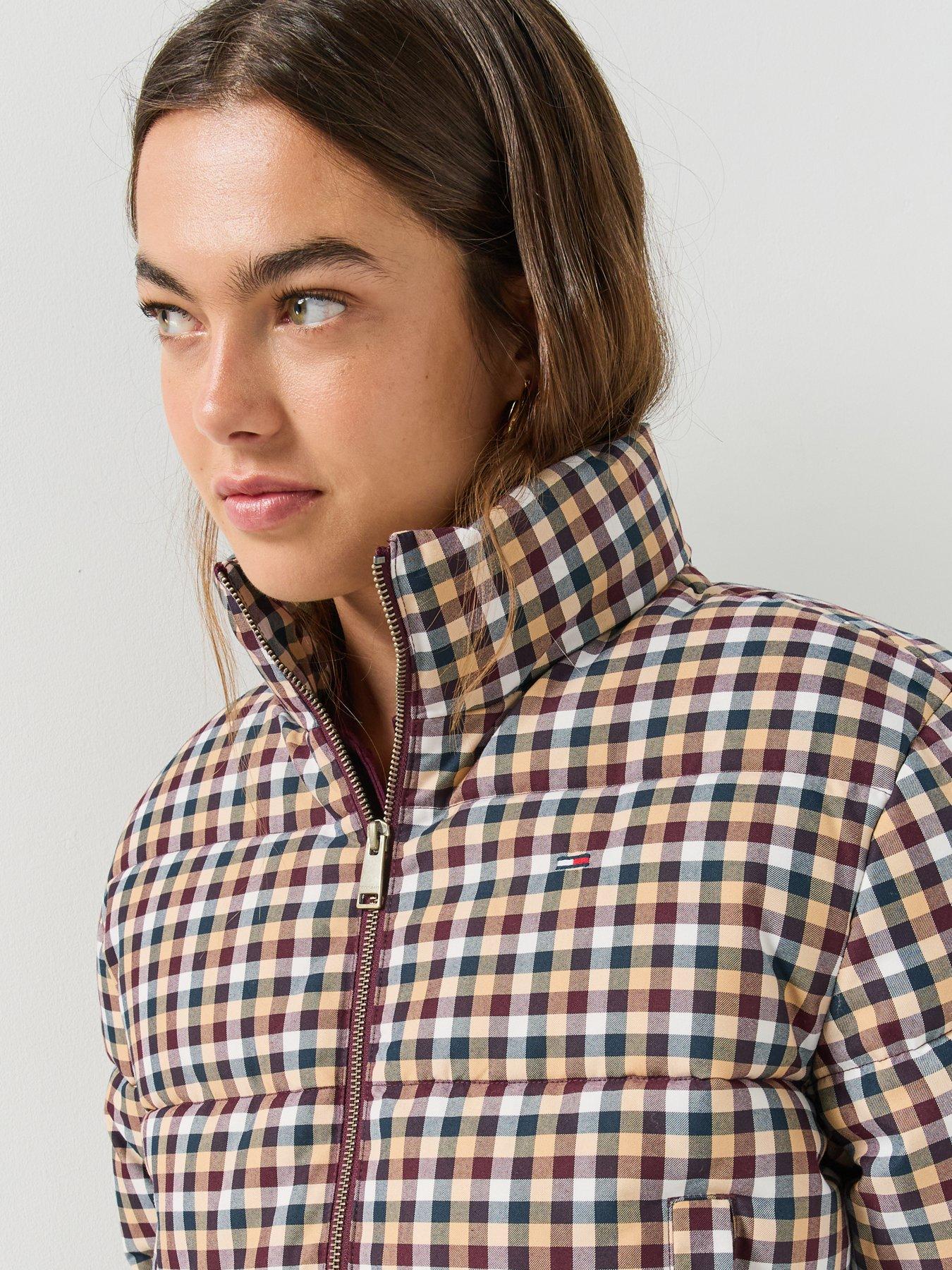 Image 4 of 6 of Tommy Jeans Womens Cropped Relaxed Check Puffer Jacket - Multi