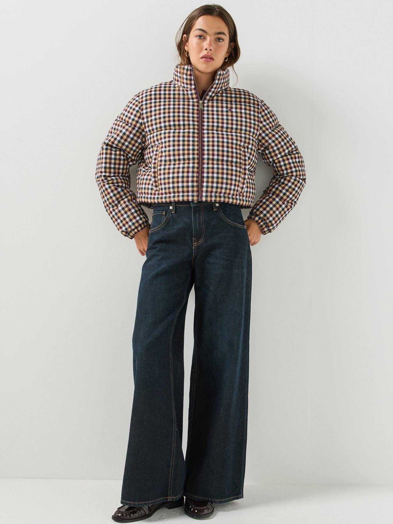 Image 5 of 6 of Tommy Jeans Womens Cropped Relaxed Check Puffer Jacket - Multi