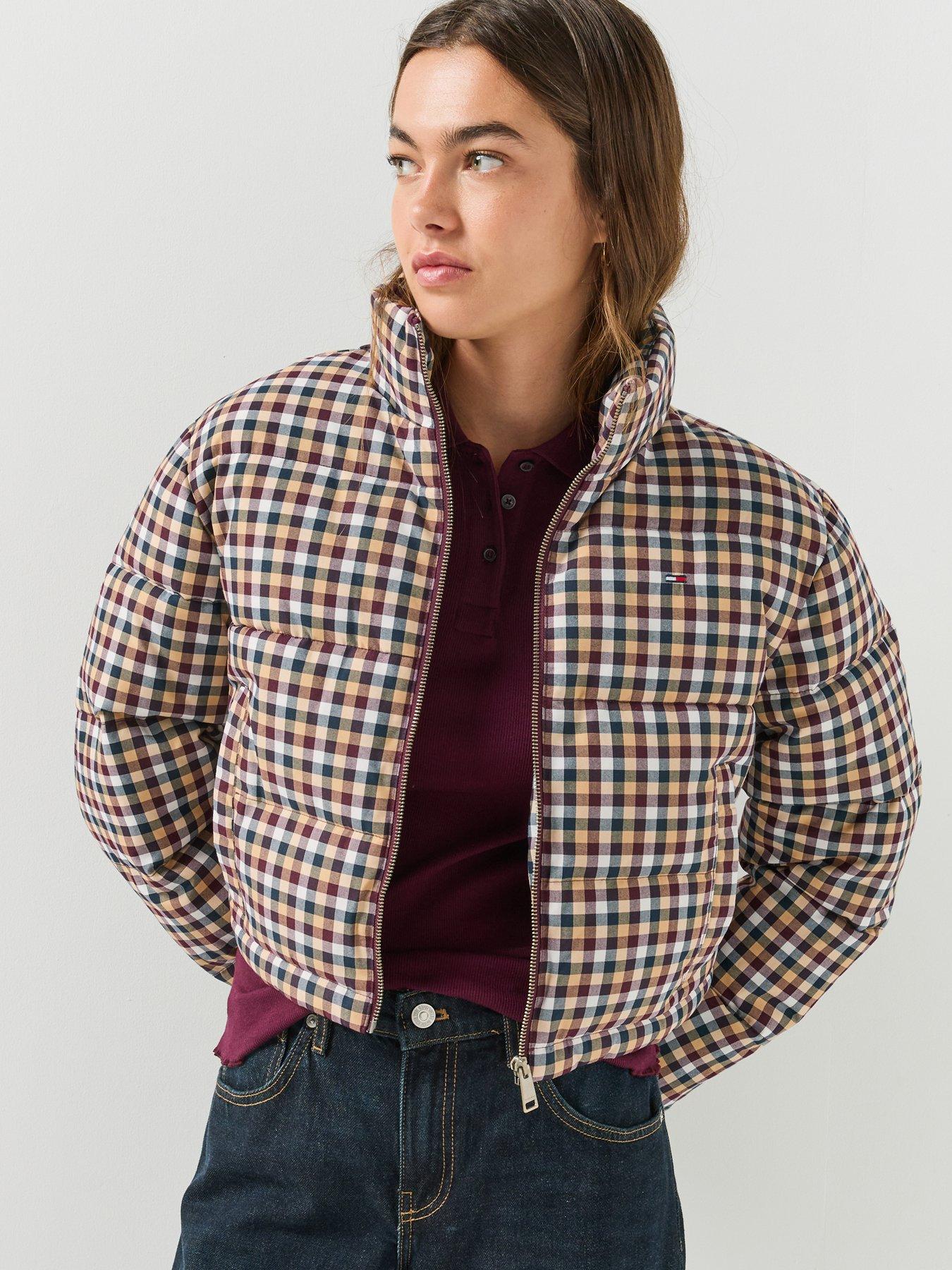Image 6 of 6 of Tommy Jeans Womens Cropped Relaxed Check Puffer Jacket - Multi