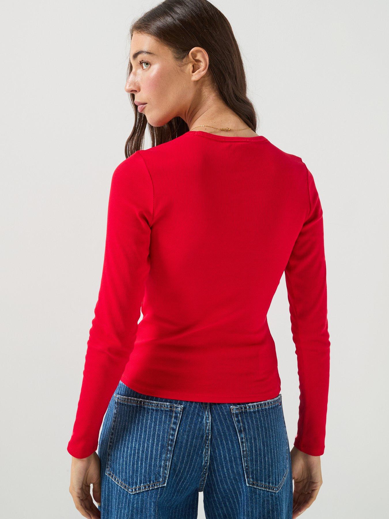 Image 2 of 6 of Tommy Jeans Women's Slim Fit Long Sleeve Badge T Shirt - Red