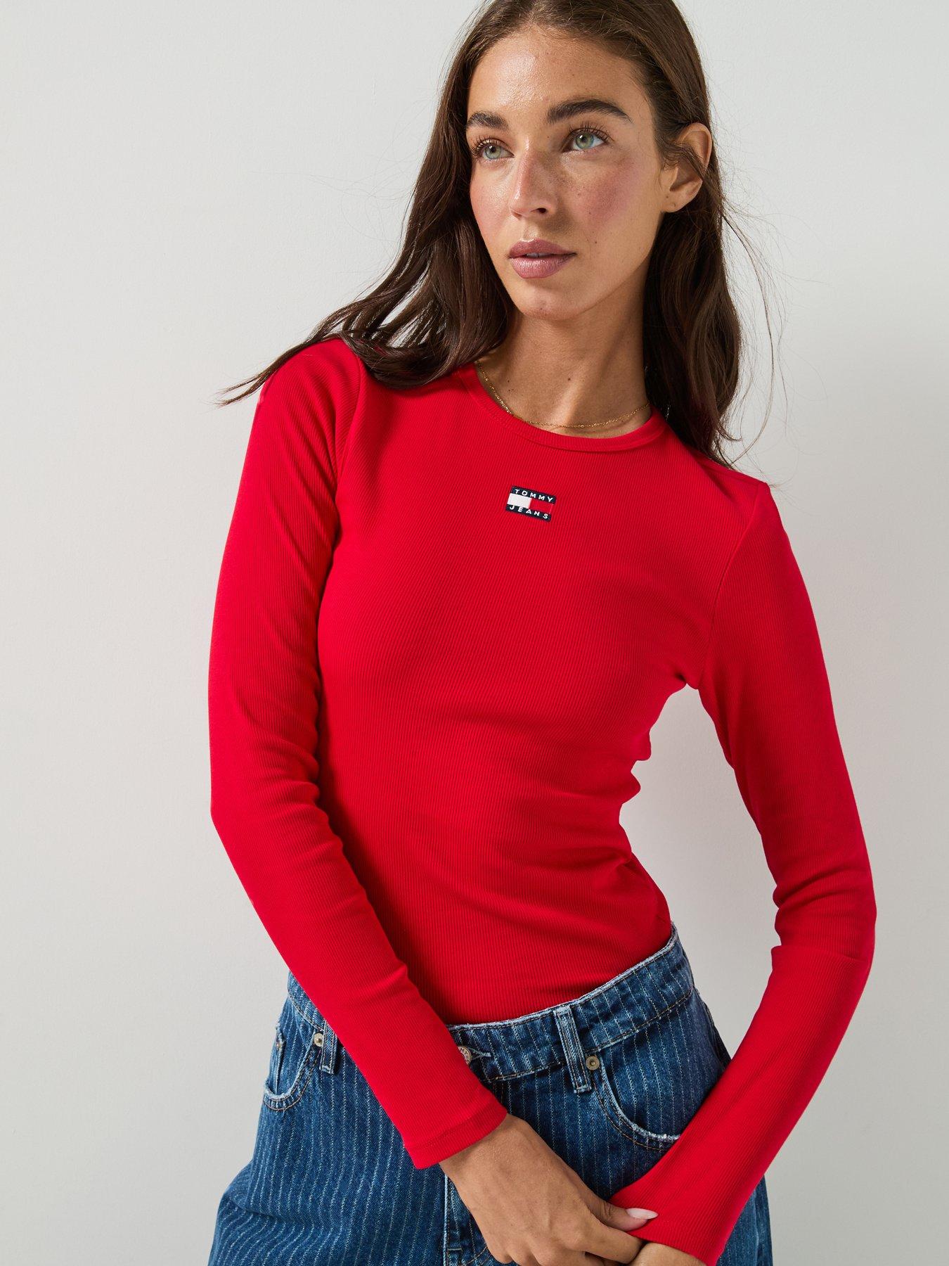 Image 5 of 6 of Tommy Jeans Women's Slim Fit Long Sleeve Badge T Shirt - Red