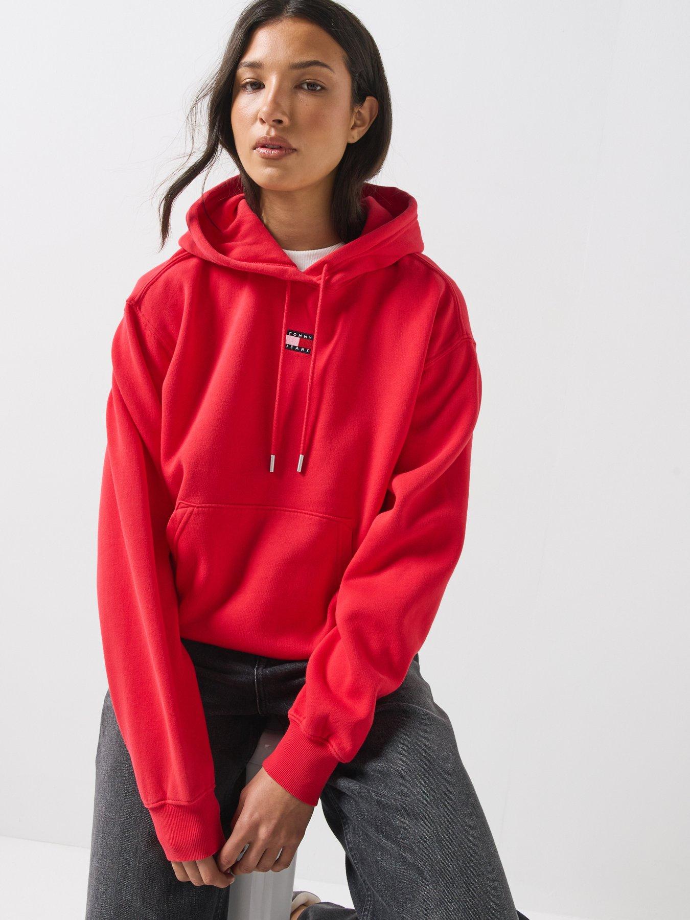 Image 1 of 6 of Tommy Jeans Tommy Badge Boxy Drawstring Hoody - Red