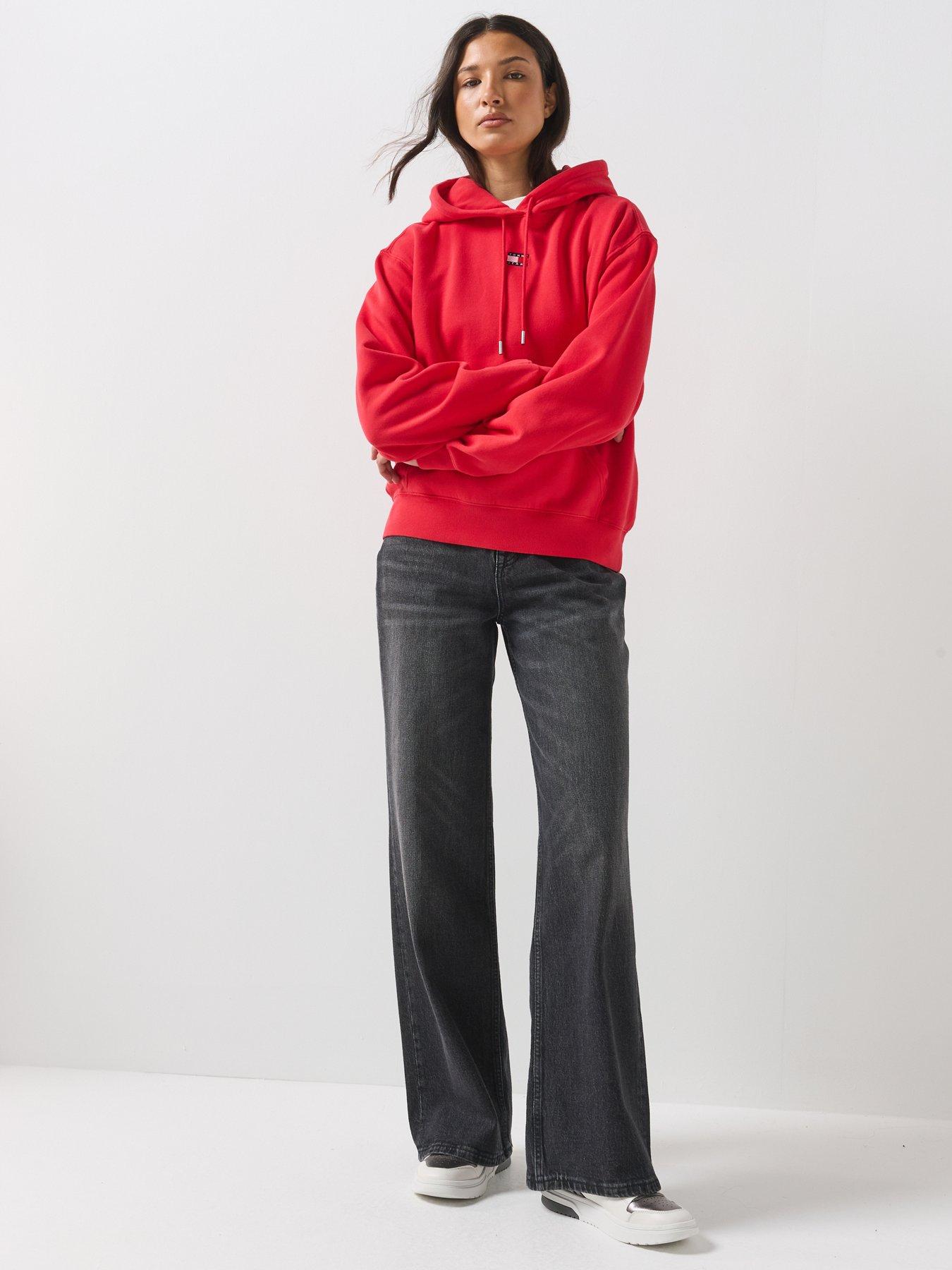 Image 3 of 6 of Tommy Jeans Tommy Badge Boxy Drawstring Hoody - Red