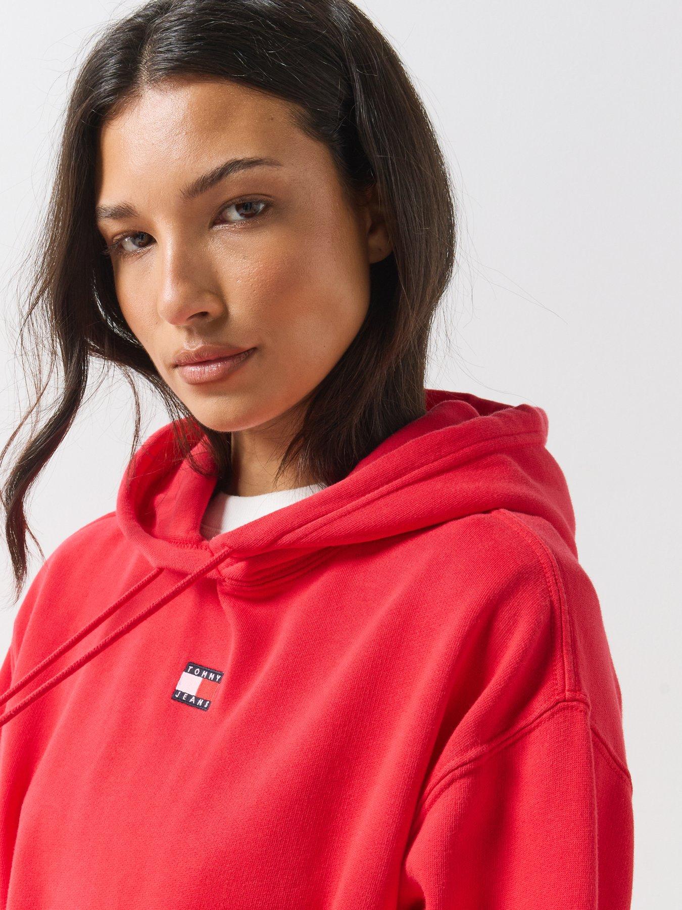 Image 4 of 6 of Tommy Jeans Tommy Badge Boxy Drawstring Hoody - Red