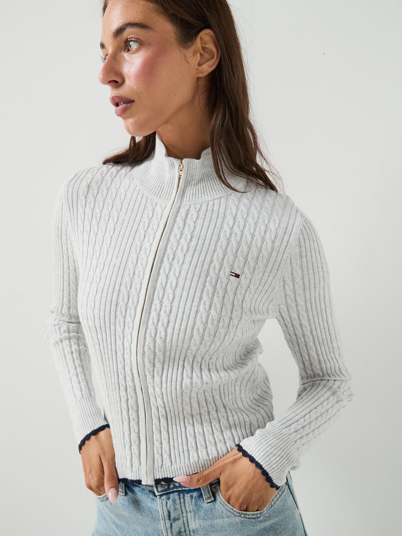 Image 1 of 4 of Tommy Jeans Micro Cable Knit Slim Zip-thru Jumper - Grey